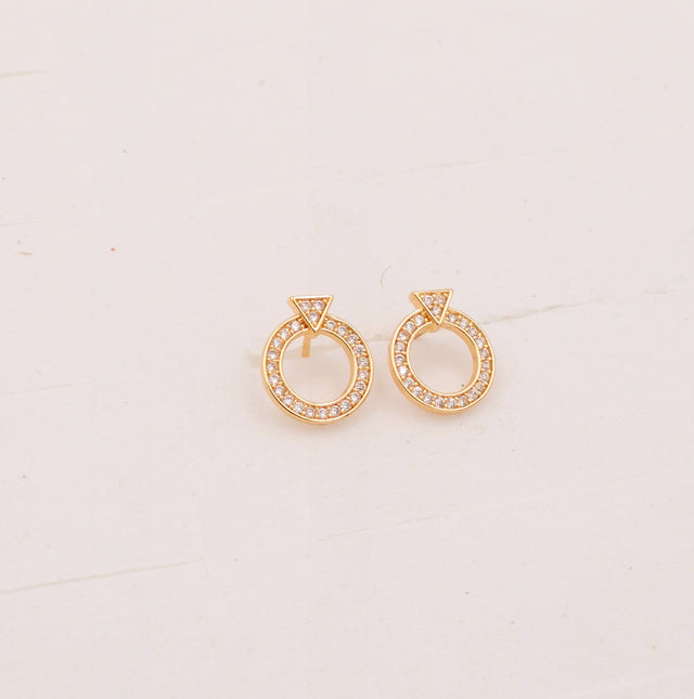 Gold Plated Circle Stud Earrings with CZ Stones for Women & Girls