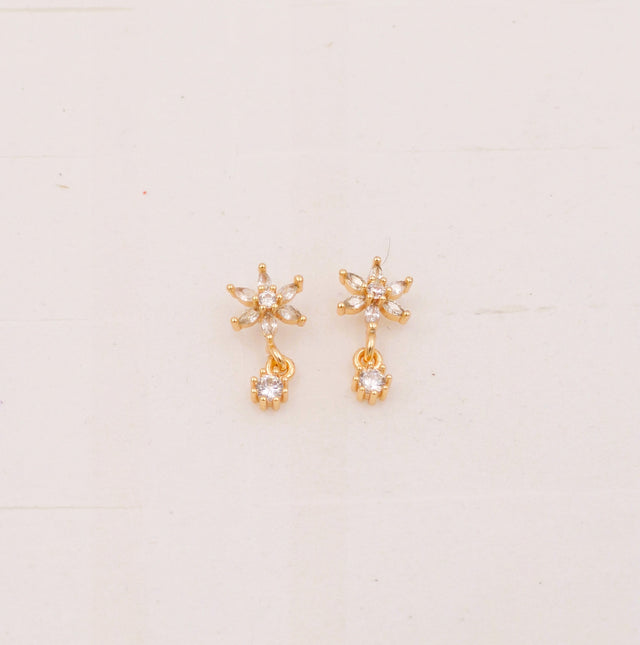 Gold Plated Floral Drop Earrings with CZ Crystals for Women & Girls