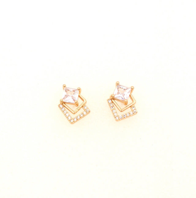 Gold Plated Square Stud Earrings with CZ Stones for Women & Girls