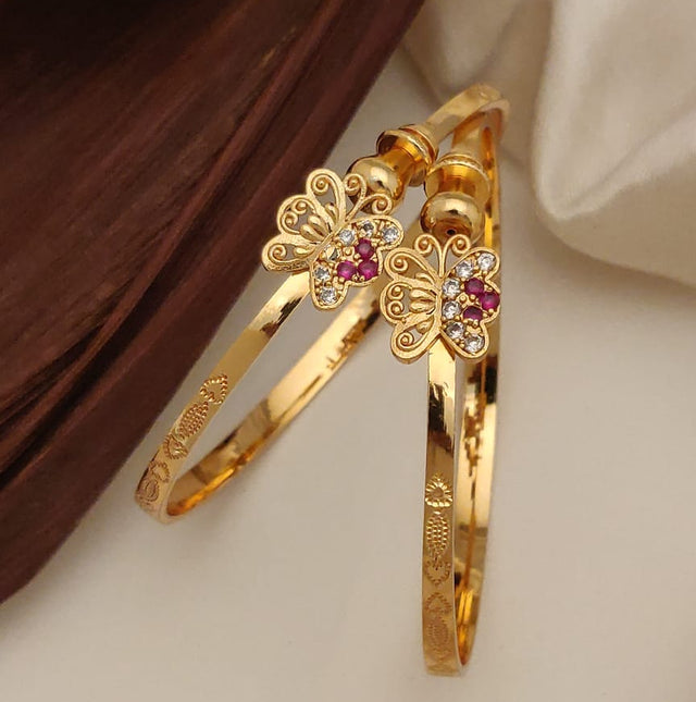 Butterfly Charm Gold-Plated Bangles with Sparkling CZ Stones – Elegant Everyday Wear