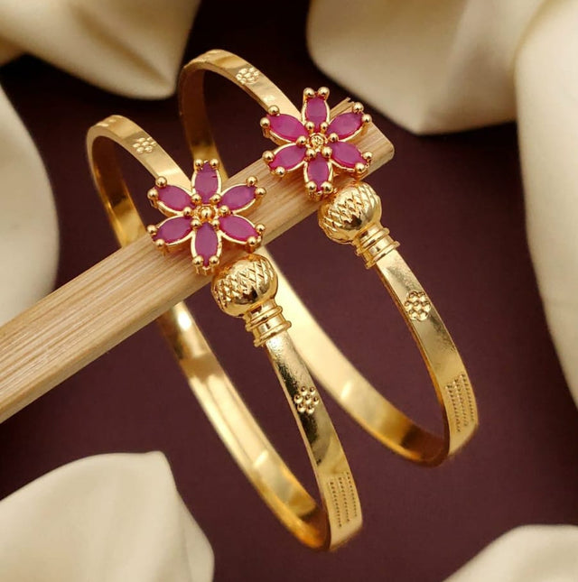 Statement Pink Floral Gold-Plated Bangles – Ethnic & Wedding Wear