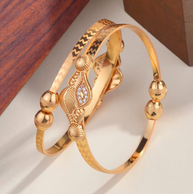 Traditional Gold-Plated Kada with Embellished Motif