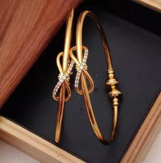 Brass Diamond Gold-plated Bangle  (Pack of 2)