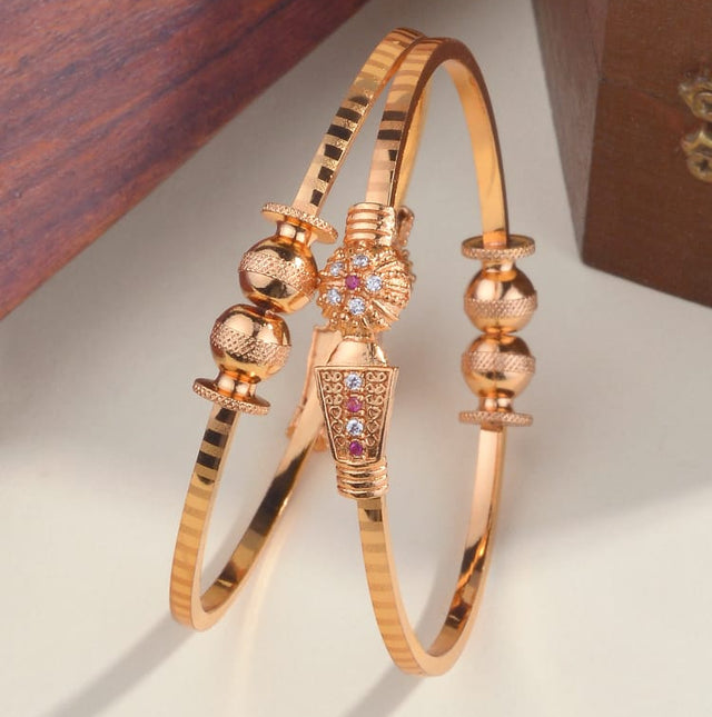Antique-Inspired Gold Bangles with Ball Bead Accents – Royal Ethnic Touch