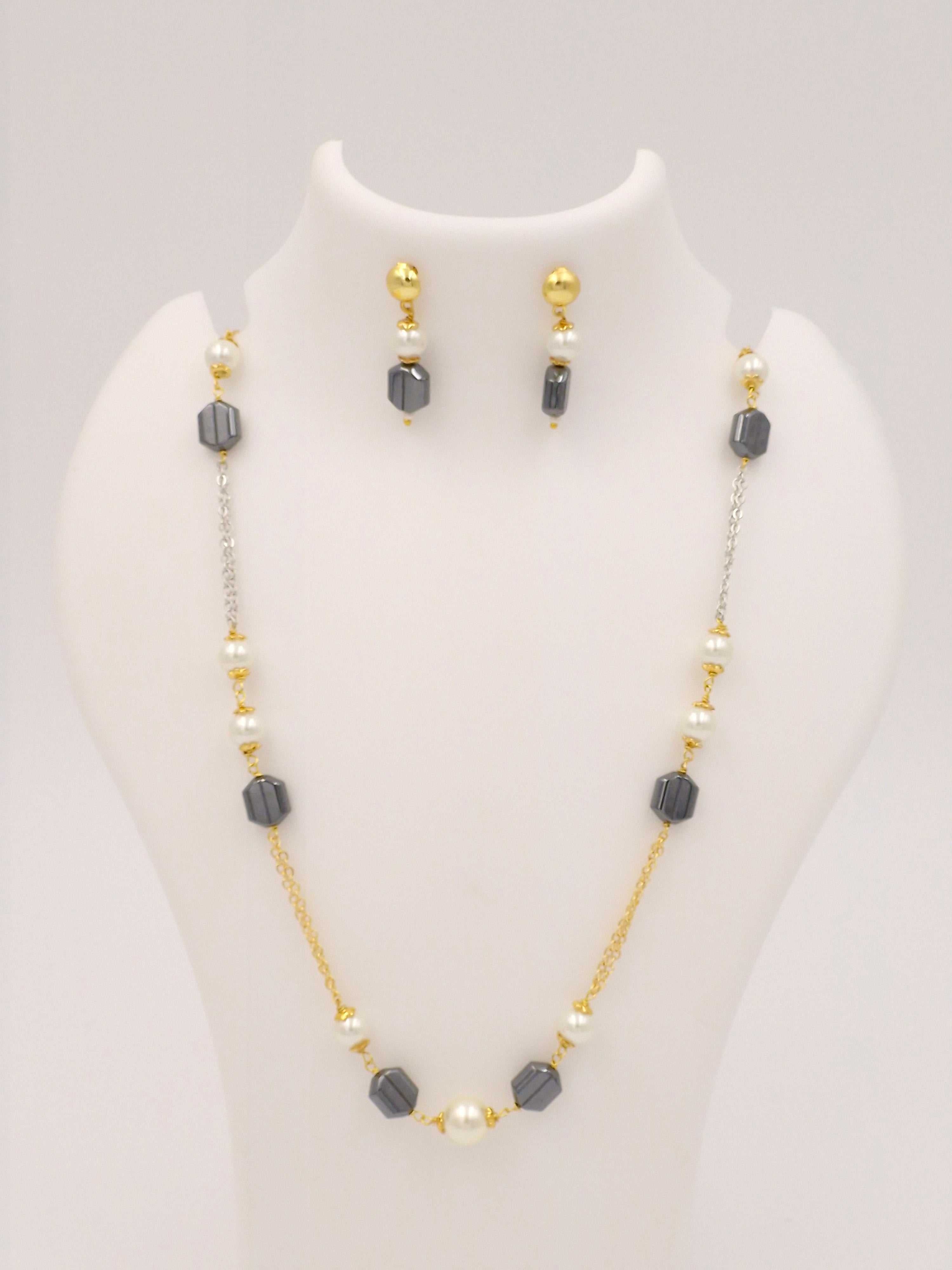 Pearl Beaded Necklace & Earrings Set for Women and Girls