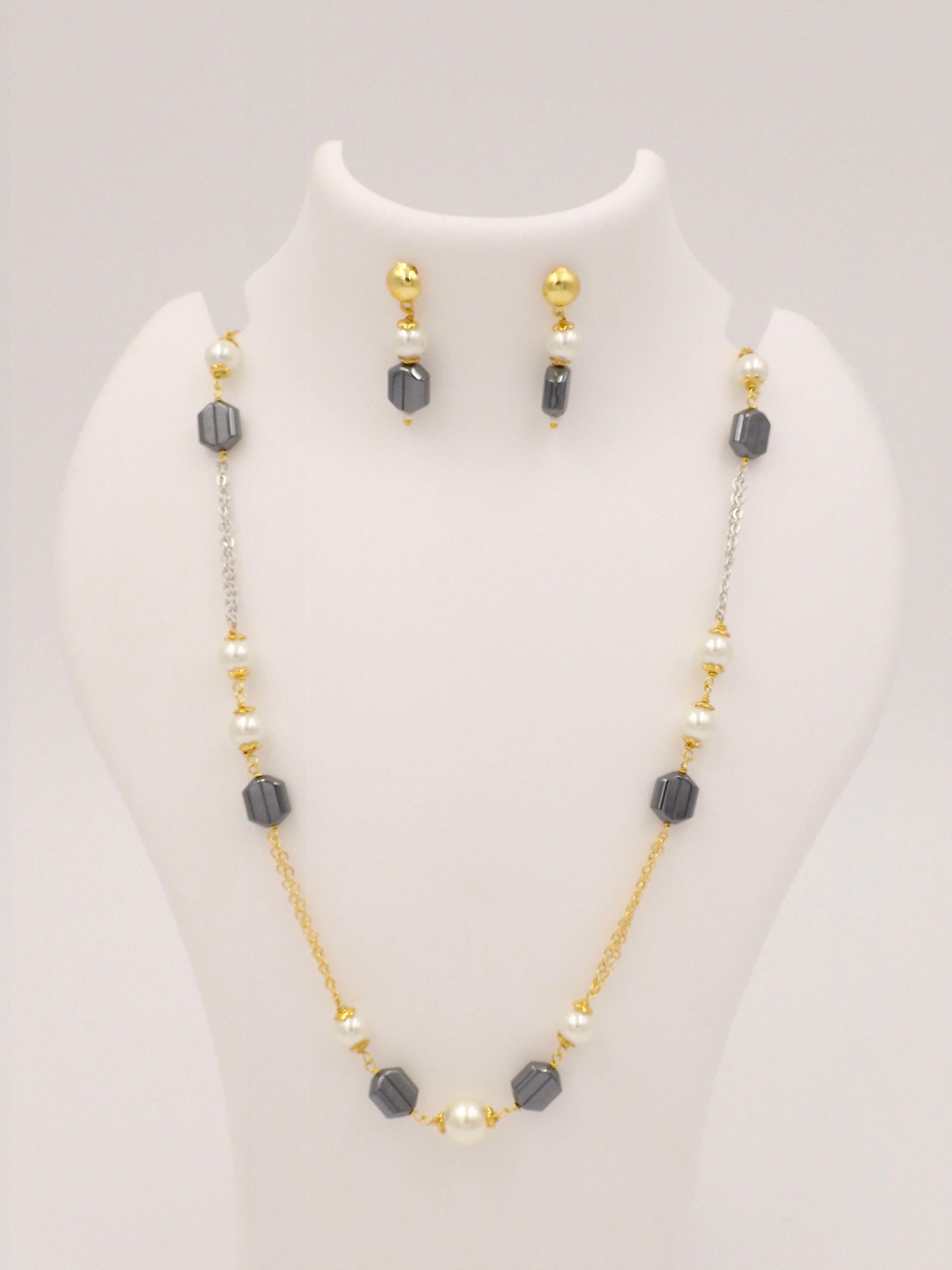 Pearl Beaded Necklace & Earrings Set for Women and Girls