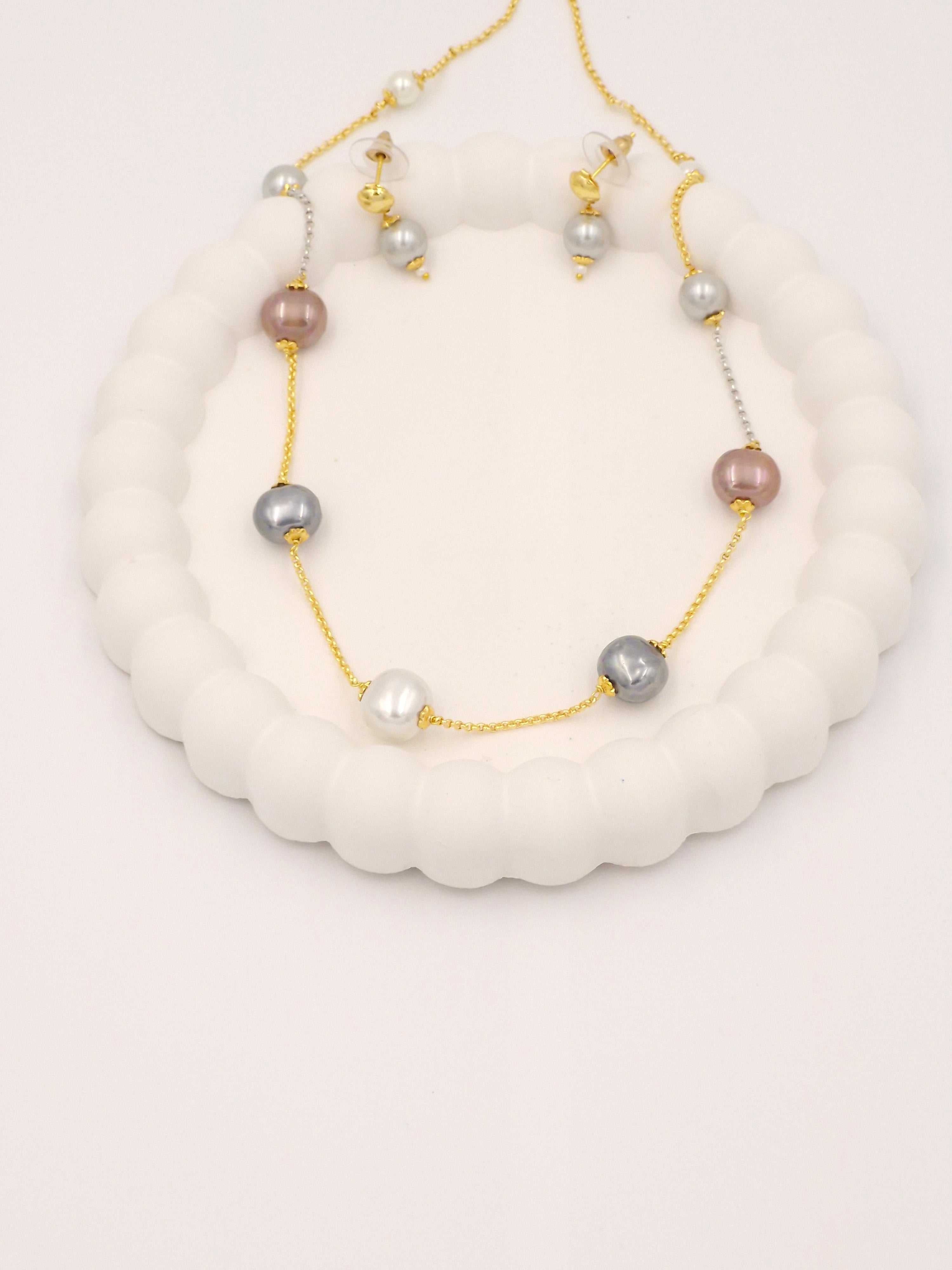 Pearl Beaded Necklace & Earrings Set for Women and Girls | Stylish Gold Chain Jewellery Combo
