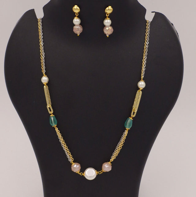 Pearl Beaded Necklace & Earrings Set for Women and Girls