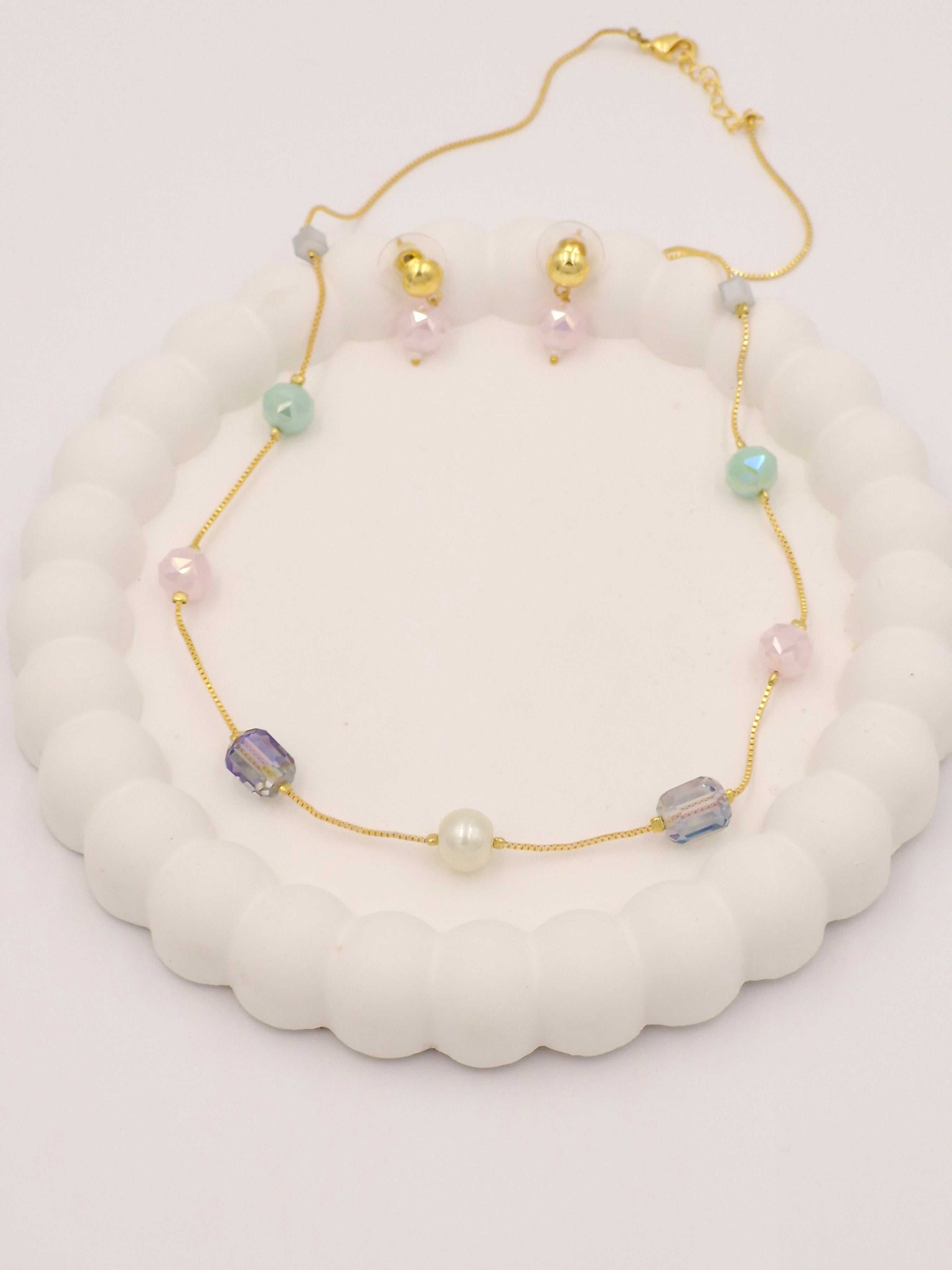 Multicolour Beaded Necklace & Earrings Set for Women | Stylish Gold Chain Jewellery Combo