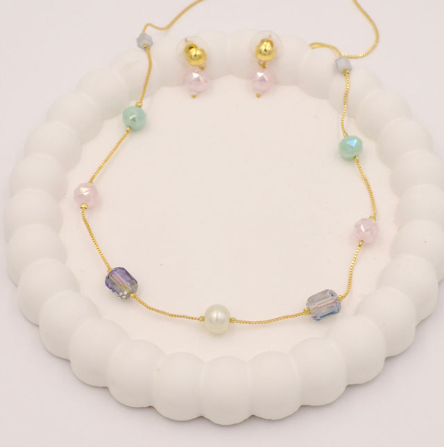 Multicolour Beaded Necklace & Earrings Set for Women | Stylish Gold Chain Jewellery Combo
