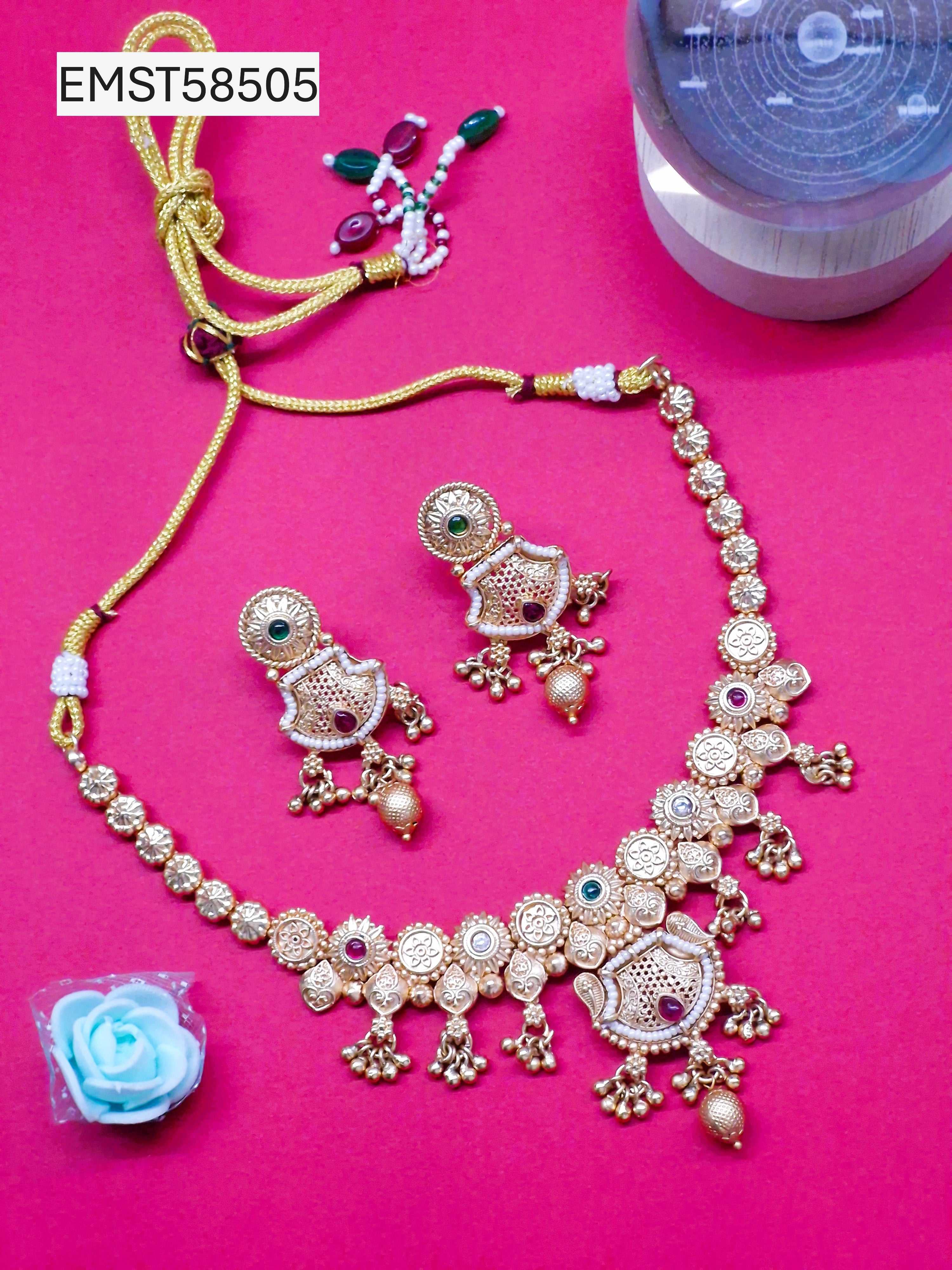 Traditional Gold-Plated Necklace Set with Earrings for Women