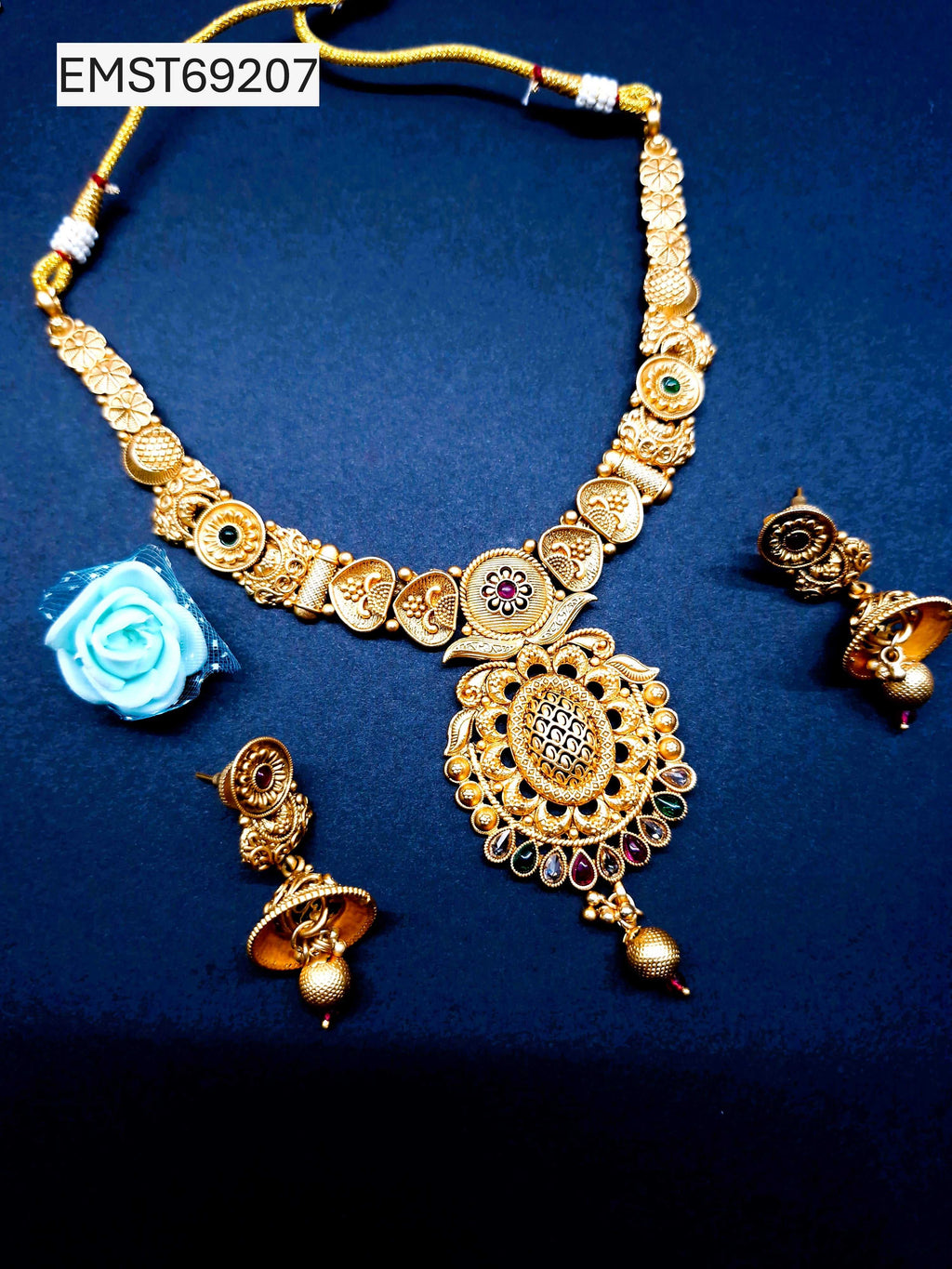 Traditional Gold Plated Necklace Set with Jhumka Earrings for Women – Bridal & Festive Jewellery