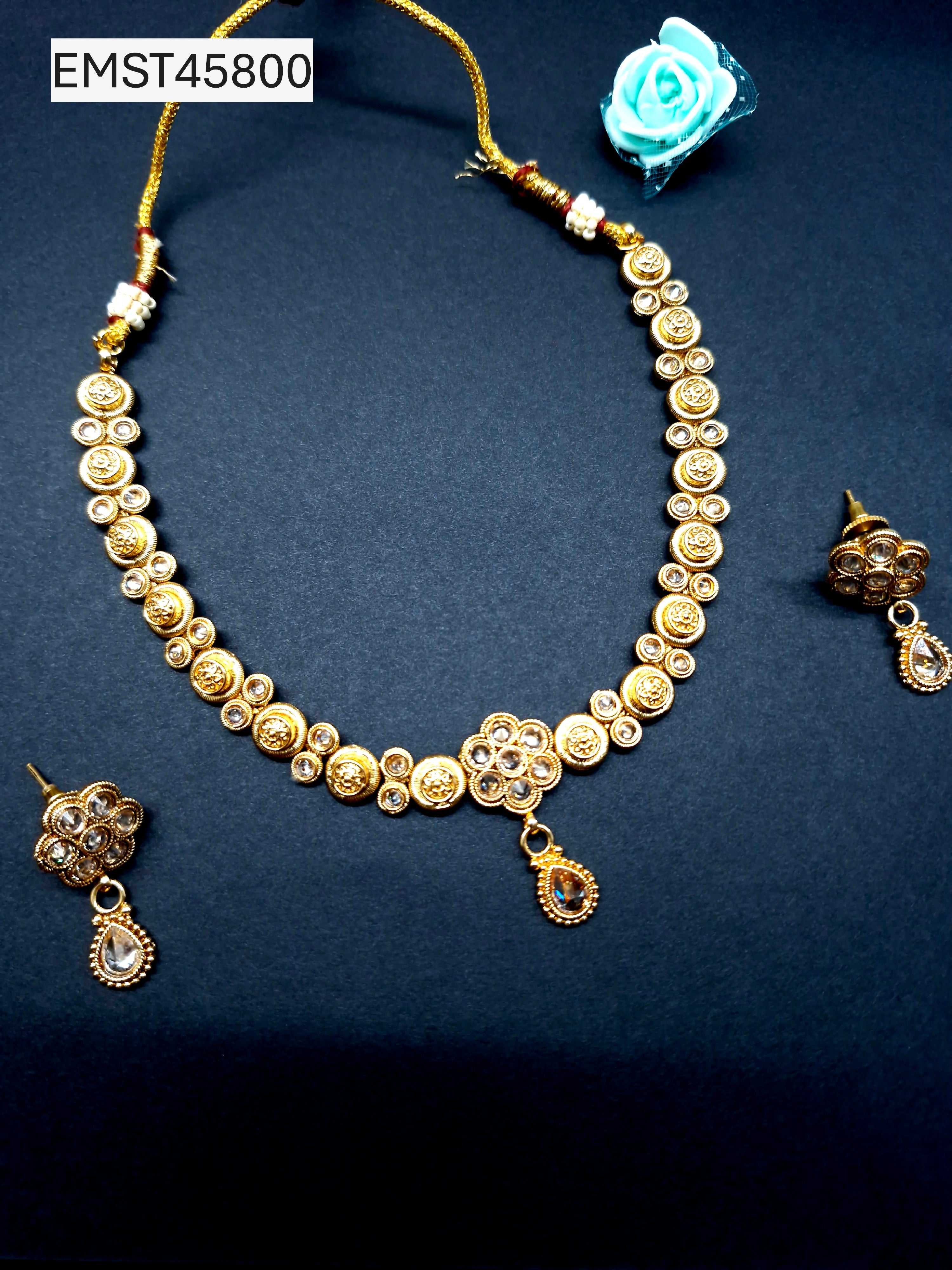 Elegant Gold Plated Necklace Set with Flower Pendant & Earrings – Party Wear Jewellery