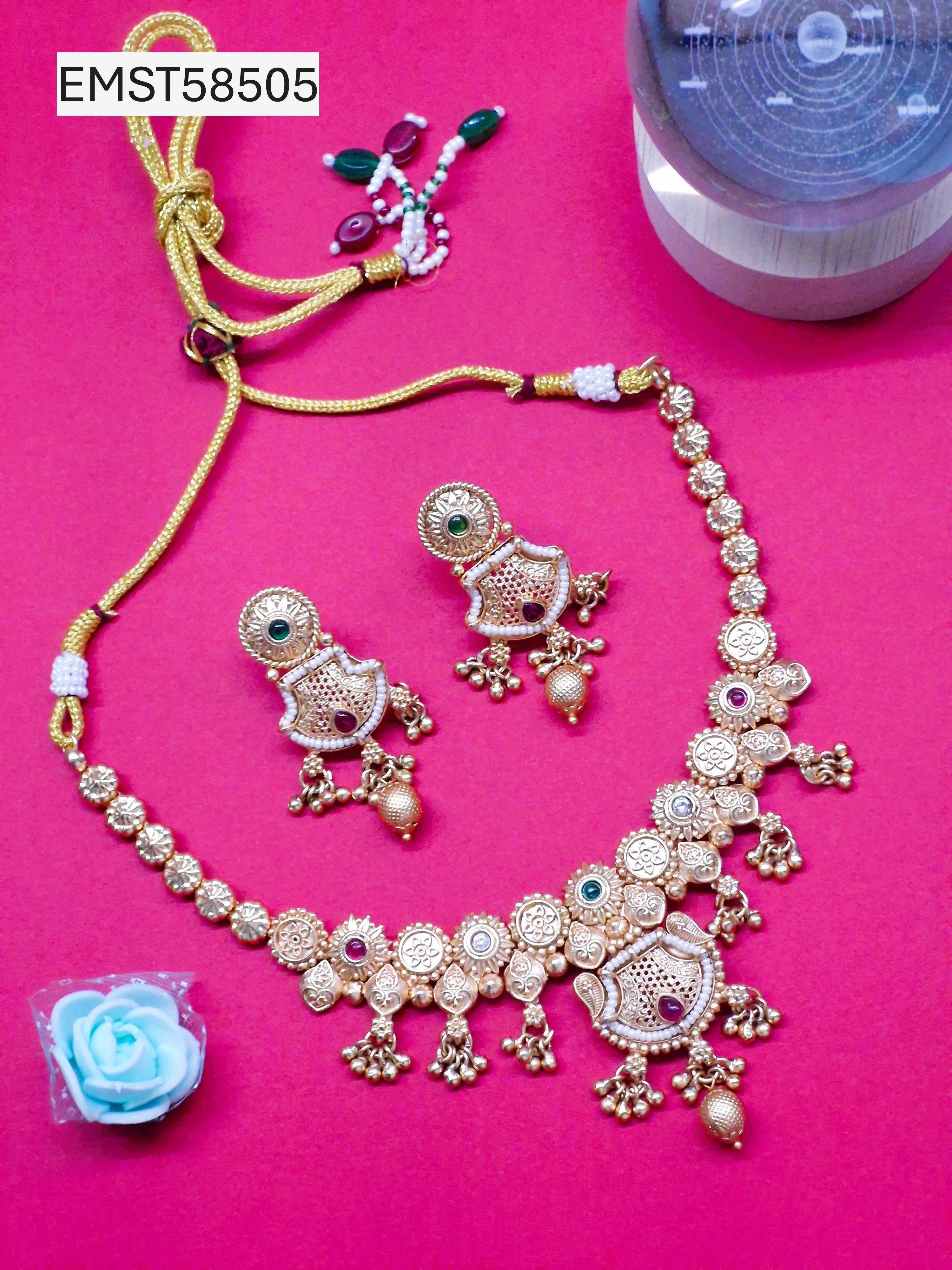 Traditional Gold-Plated Necklace Set with Earrings for Women