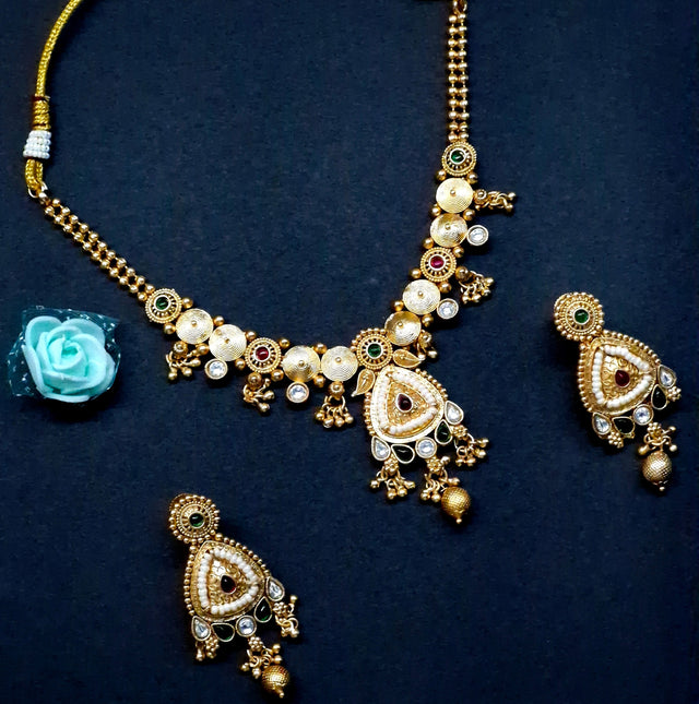 Designer Gold Plated Pearl Necklace Set with Earrings – Bridal & Festive Jewellery