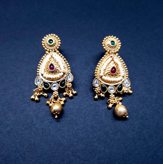 Designer Gold Plated Pearl Necklace Set with Earrings – Bridal & Festive Jewellery