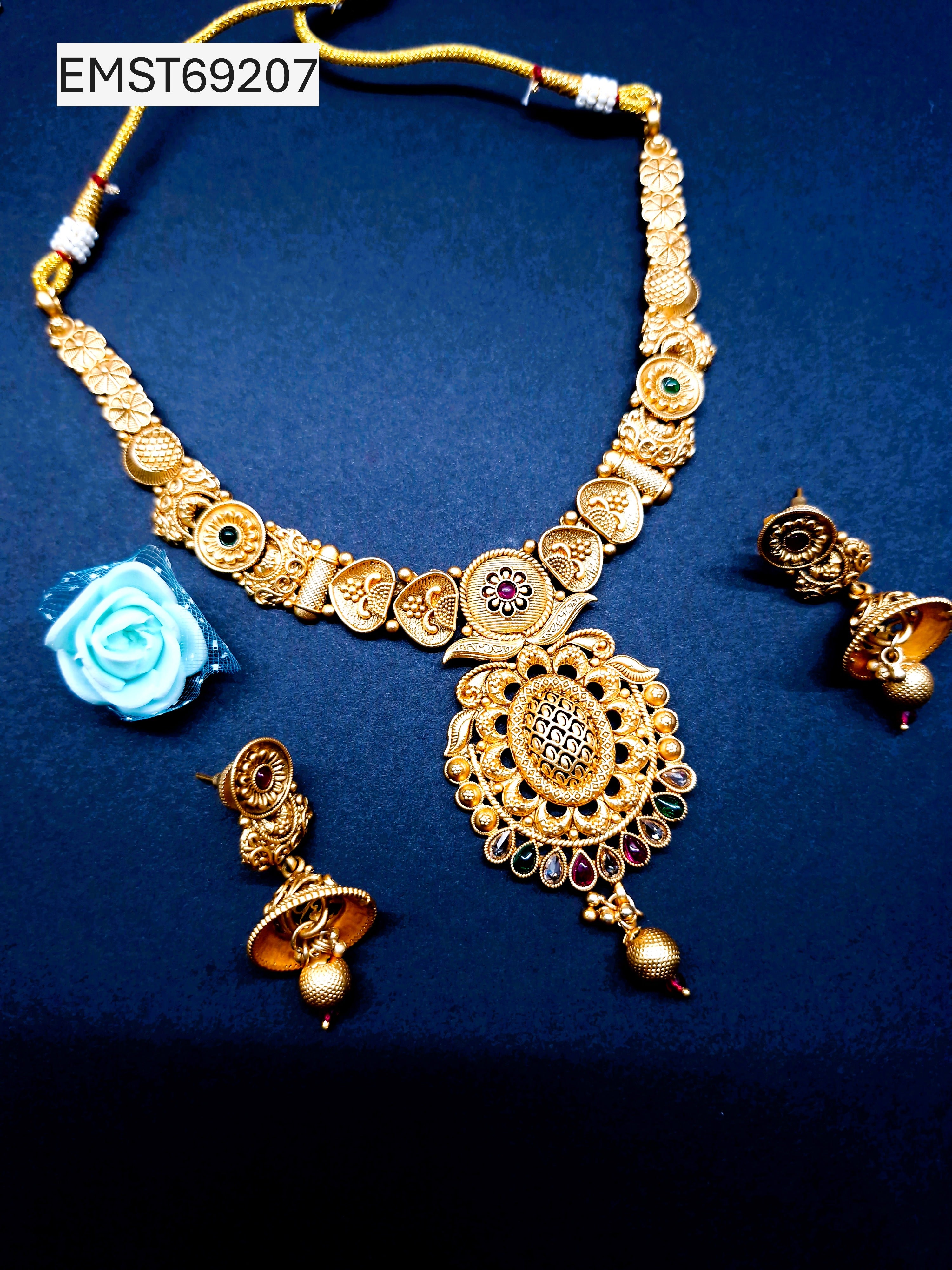 Traditional Gold Plated Necklace Set with Jhumka Earrings for Women – Bridal & Festive Jewellery