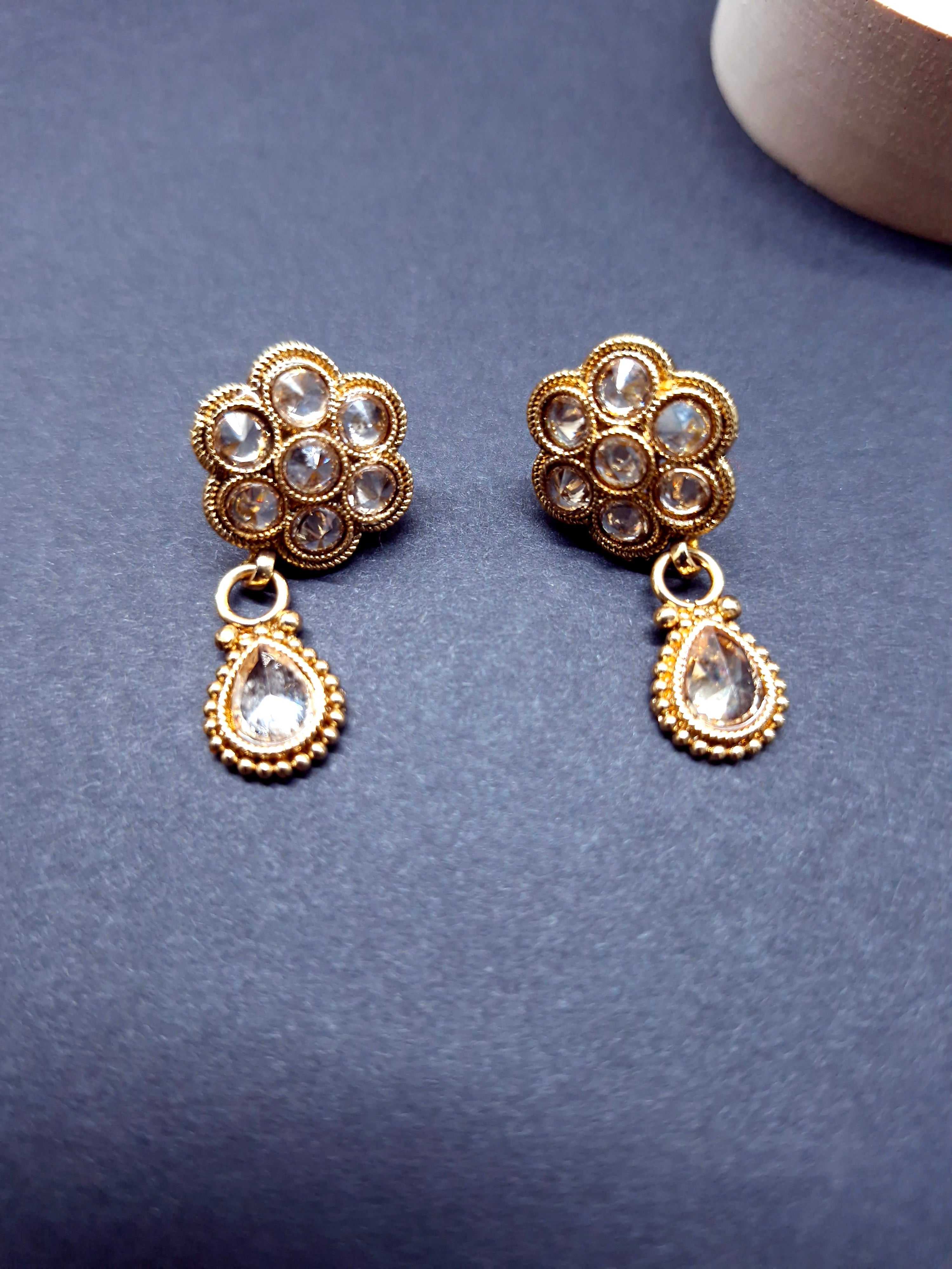 Elegant Gold Plated Necklace Set with Flower Pendant & Earrings – Party Wear Jewellery