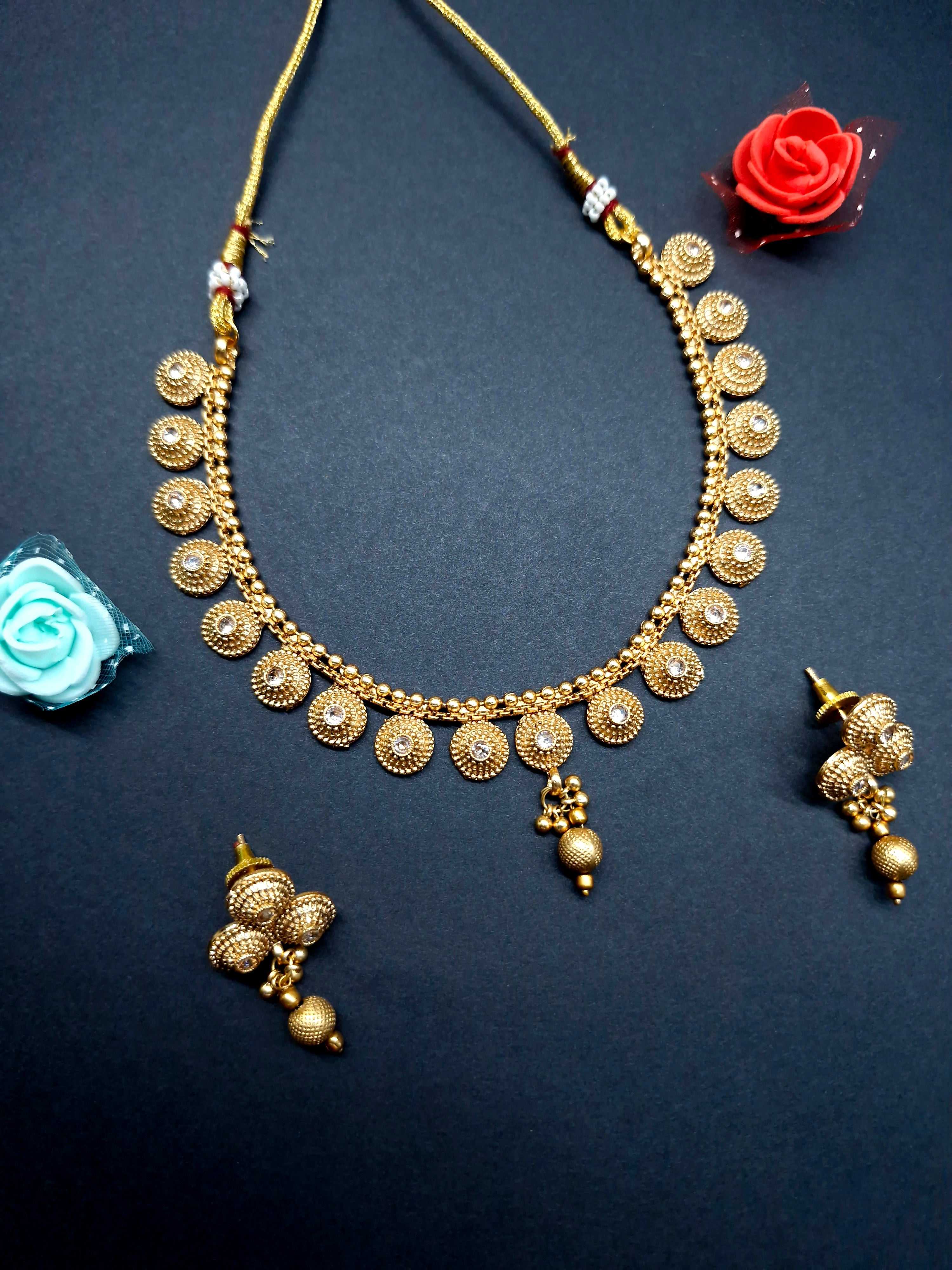 Gold Plated Coin Necklace Set with Jhumka Earrings – Traditional Temple Jewellery