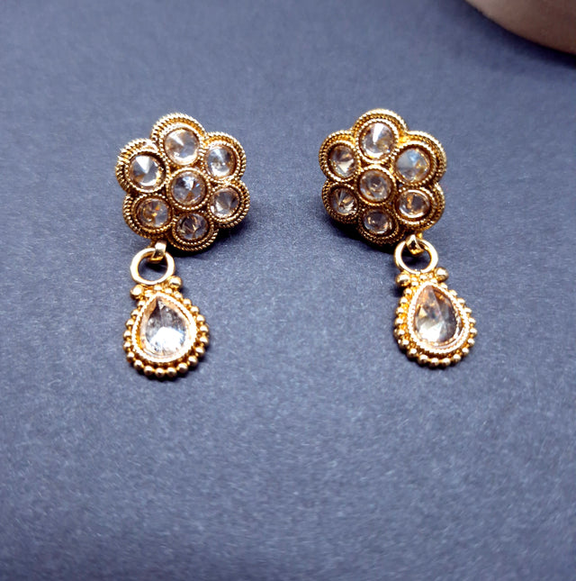 Elegant Gold Plated Necklace Set with Flower Pendant & Earrings – Party Wear Jewellery