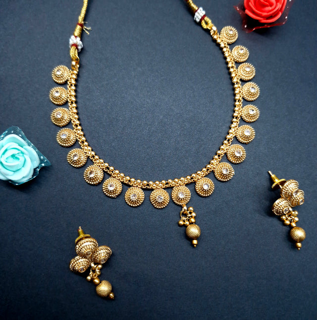 Gold Plated Coin Necklace Set with Jhumka Earrings – Traditional Temple Jewellery