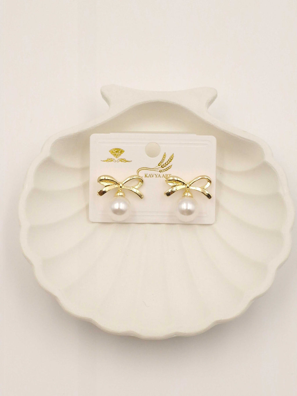 Golden Bow Pearl Drop Earrings – Cute & Elegant Jewelry for Women