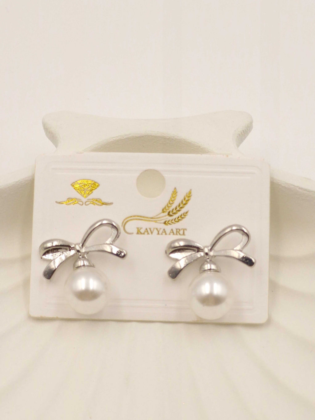 Silver Bow Pearl Drop Earrings – Cute & Elegant Jewelry for Women