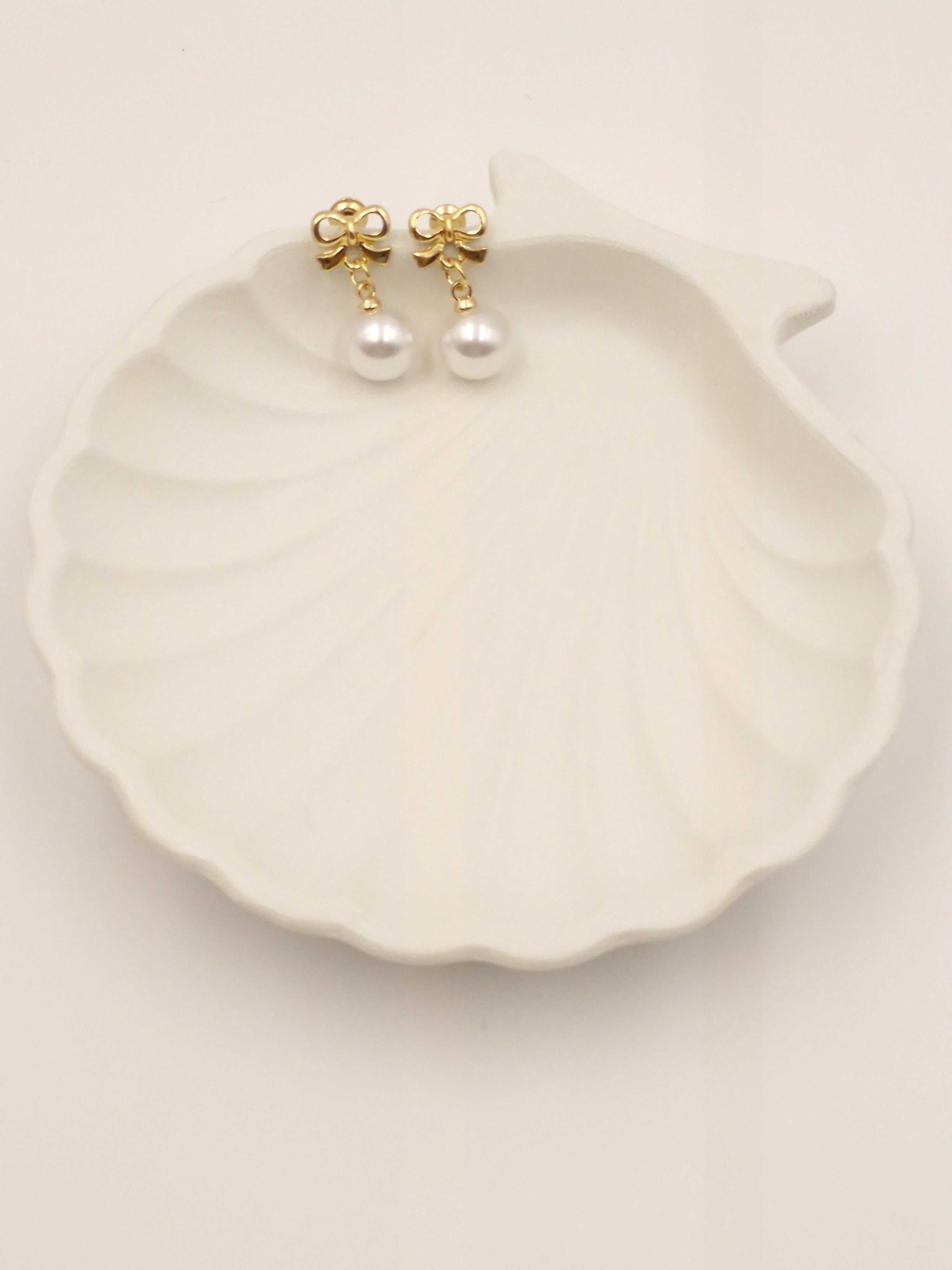 Dainty Bow Knot Pearl Drop Earrings – Cute & Trendy Jewelry for Women