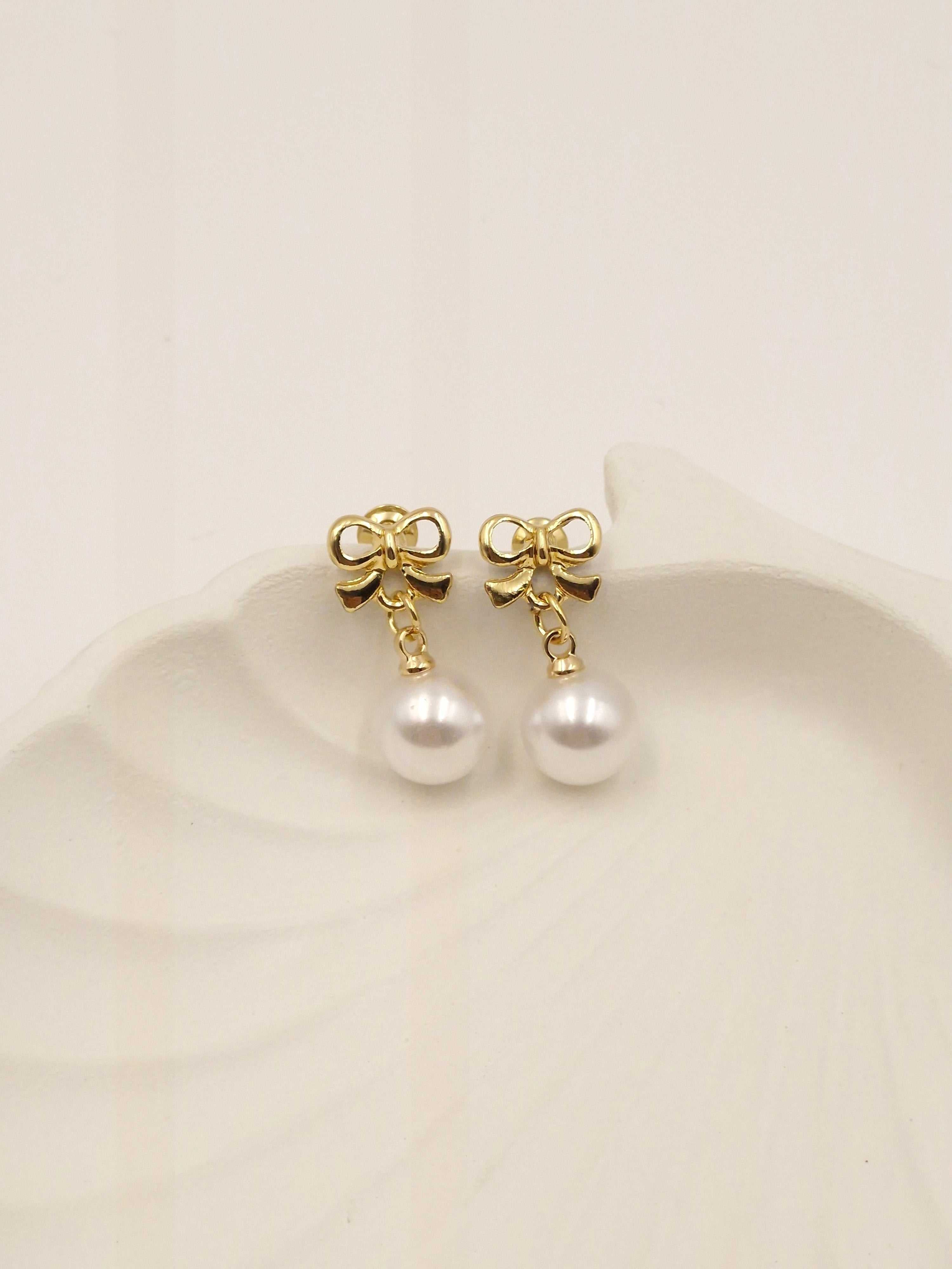 Dainty Bow Knot Pearl Drop Earrings – Cute & Trendy Jewelry for Women