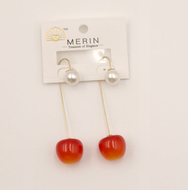Trendy Pearl & Cherry Drop Earrings for Women – Stylish Long Dangle Earrings