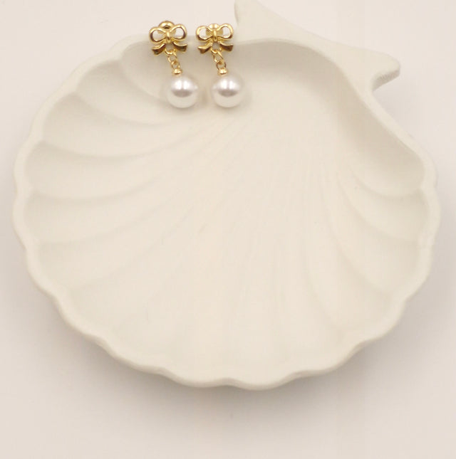 Dainty Bow Knot Pearl Drop Earrings – Cute & Trendy Jewelry for Women