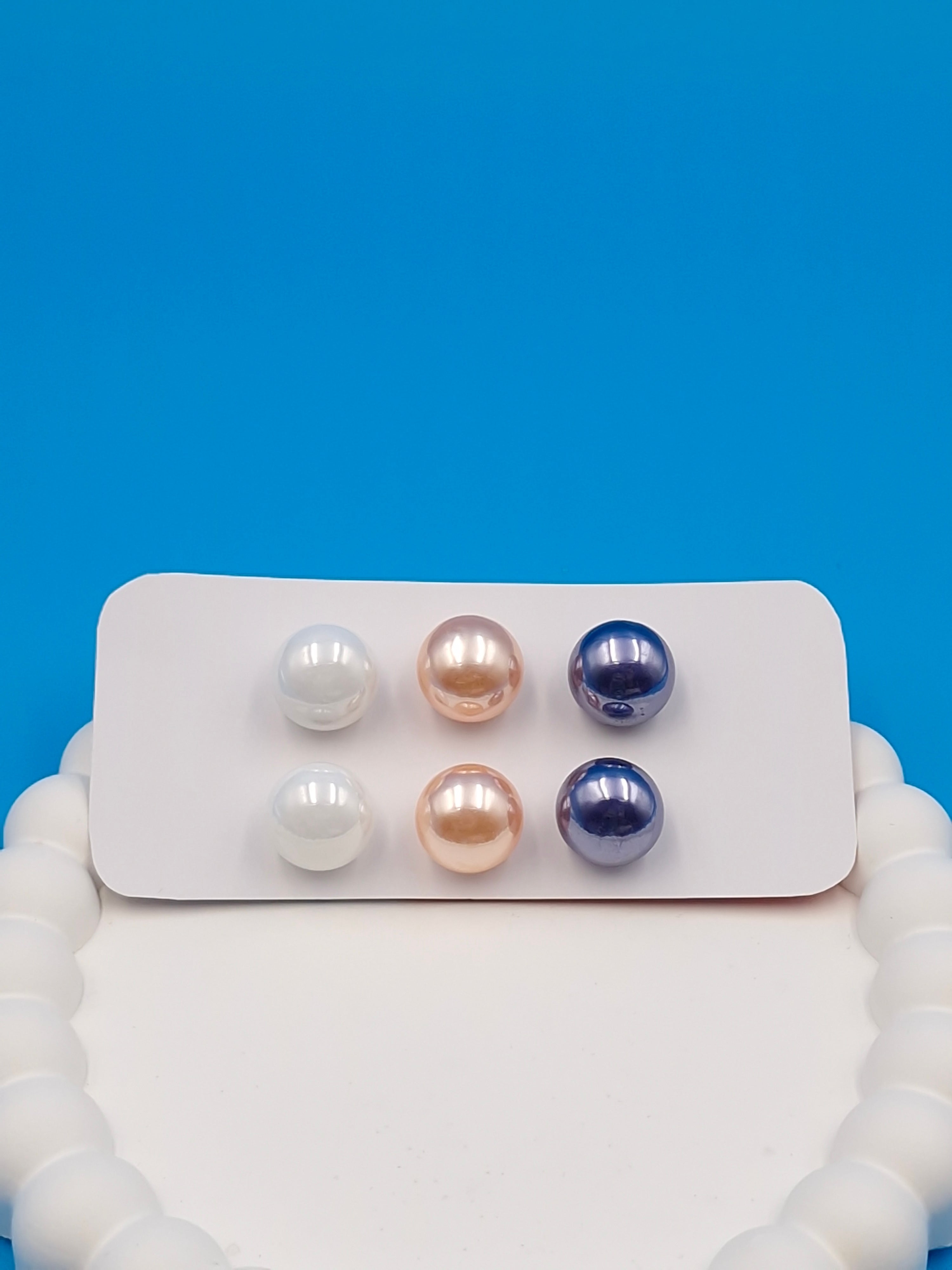 Classic Pearl Stud Earrings Set of 3 Pairs – White, Peach & Navy Blue Imitation Jewellery for Women & Girls