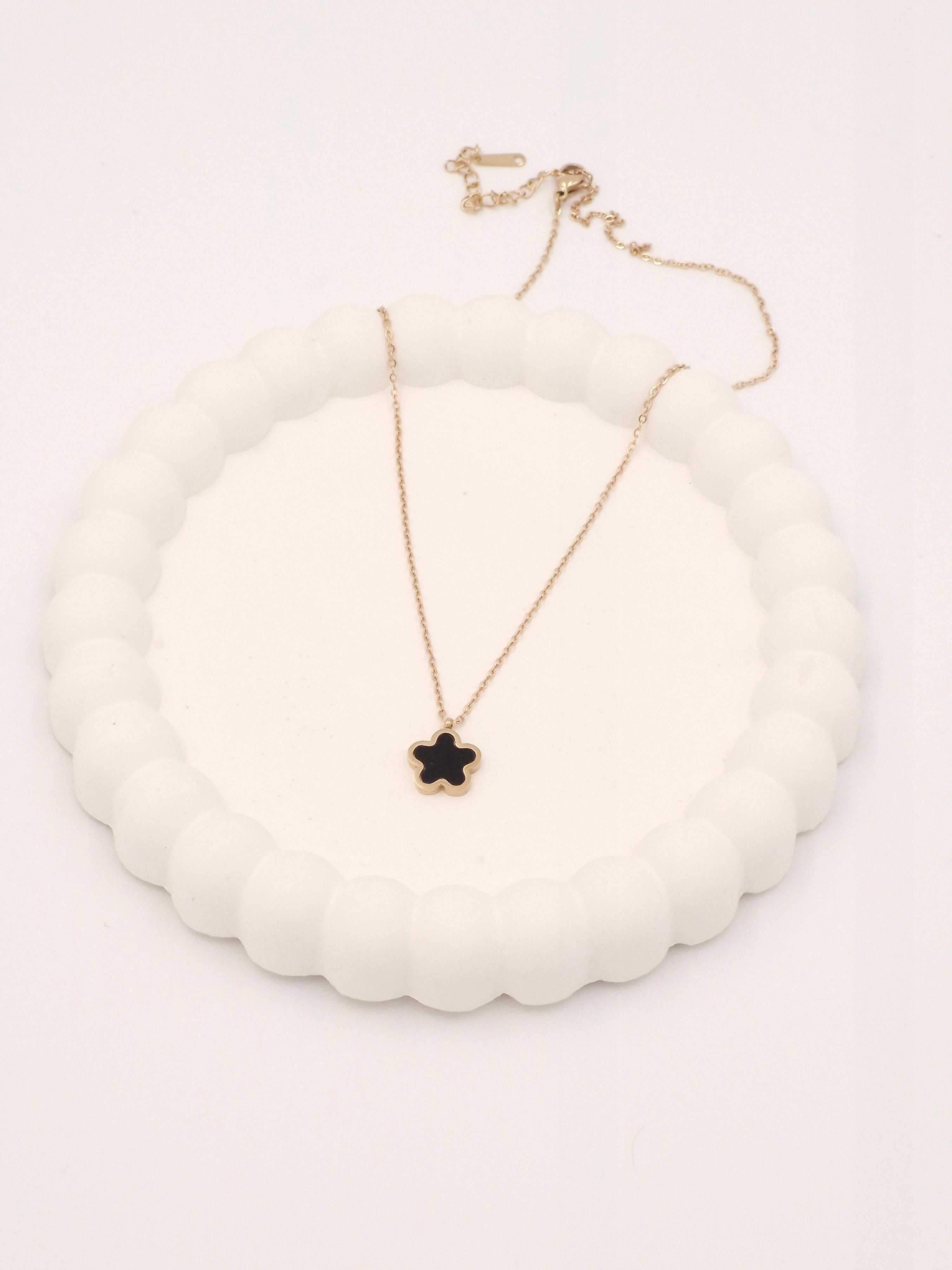 Black Clover Pendant Necklace for Women | Rose Gold Stainless Steel Chain | Anti-Tarnish Fashion Jewellery