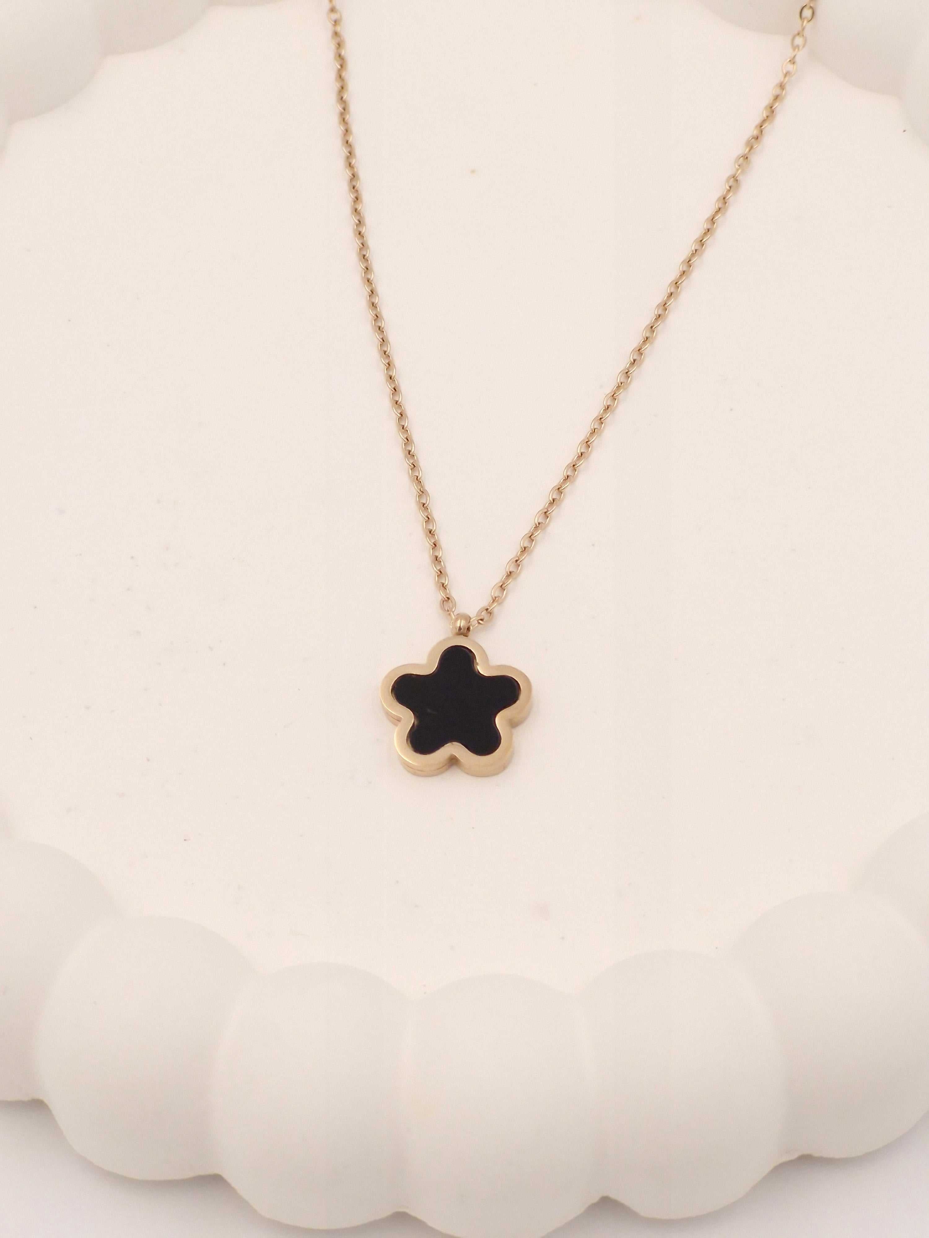 Black Clover Pendant Necklace for Women | Rose Gold Stainless Steel Chain | Anti-Tarnish Fashion Jewellery