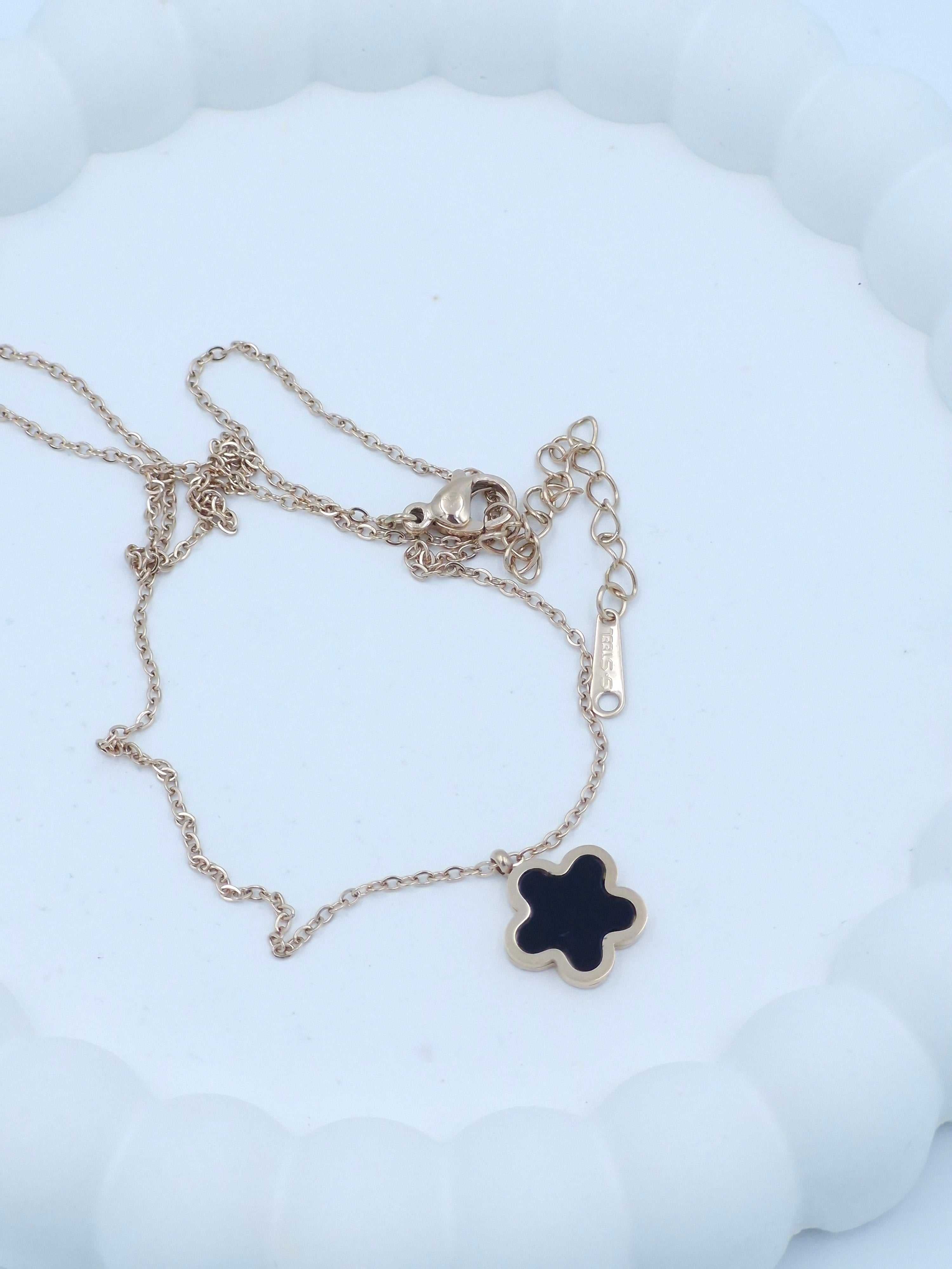 Black Clover Pendant Necklace for Women | Rose Gold Stainless Steel Chain | Anti-Tarnish Fashion Jewellery