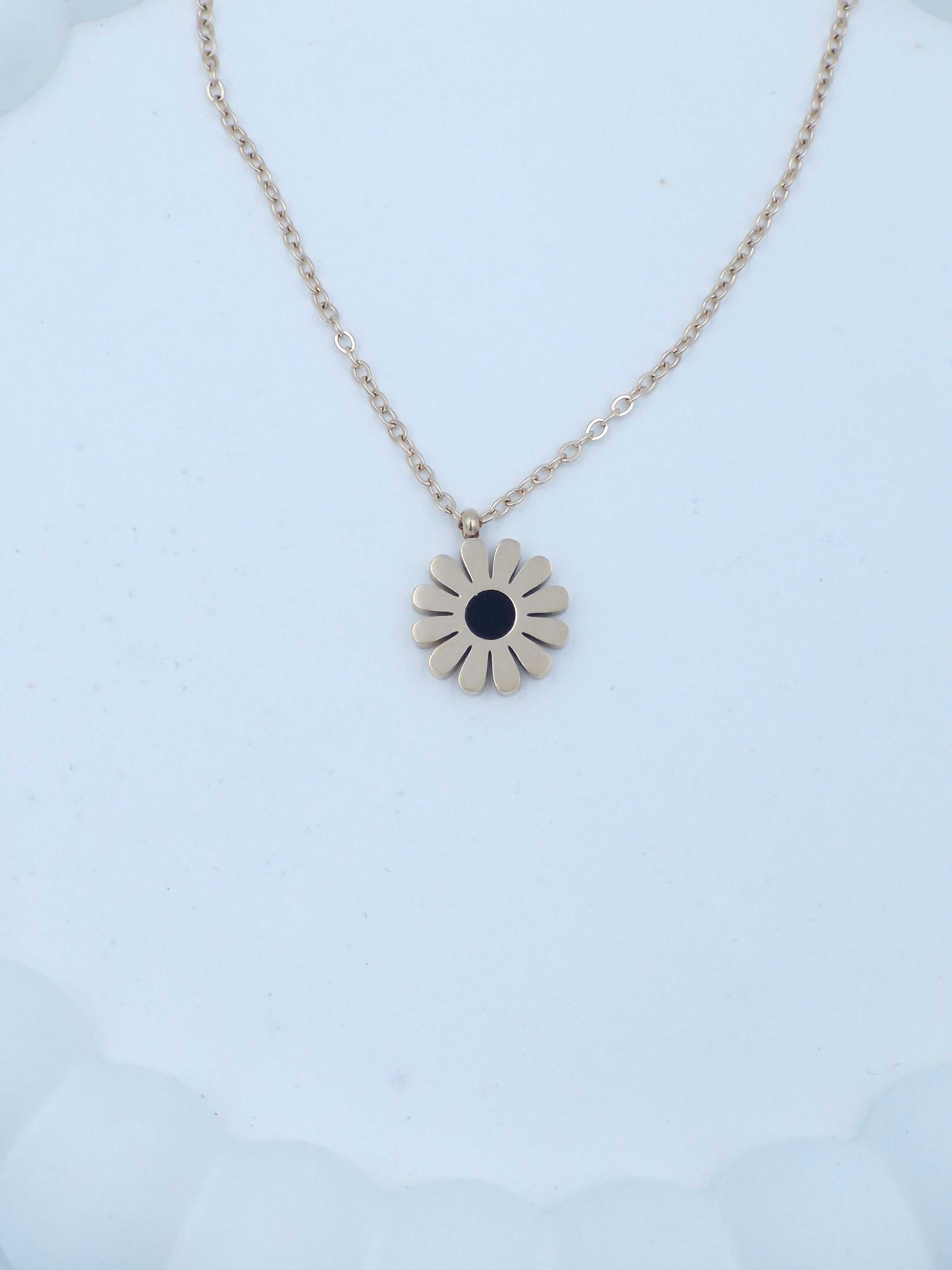 Black Flower Pendant Necklace for Women | Rose Gold Stainless Steel Chain | Anti-Tarnish Fashion Jewellery