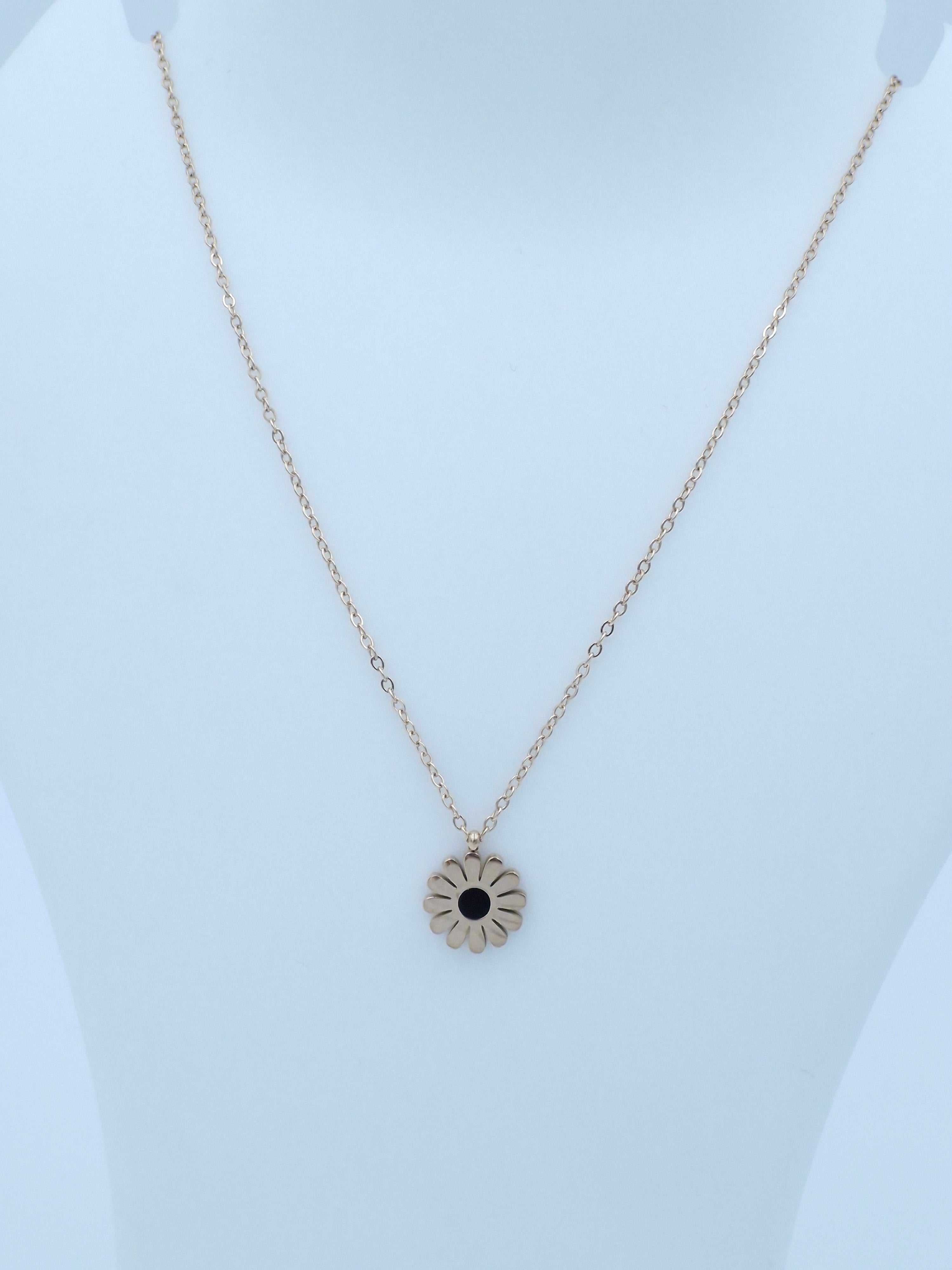 Black Flower Pendant Necklace for Women | Rose Gold Stainless Steel Chain | Anti-Tarnish Fashion Jewellery