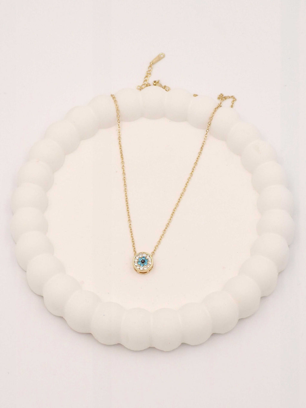 Gold Finish Stainless Steel Evil Eye Pendant Necklace for Women