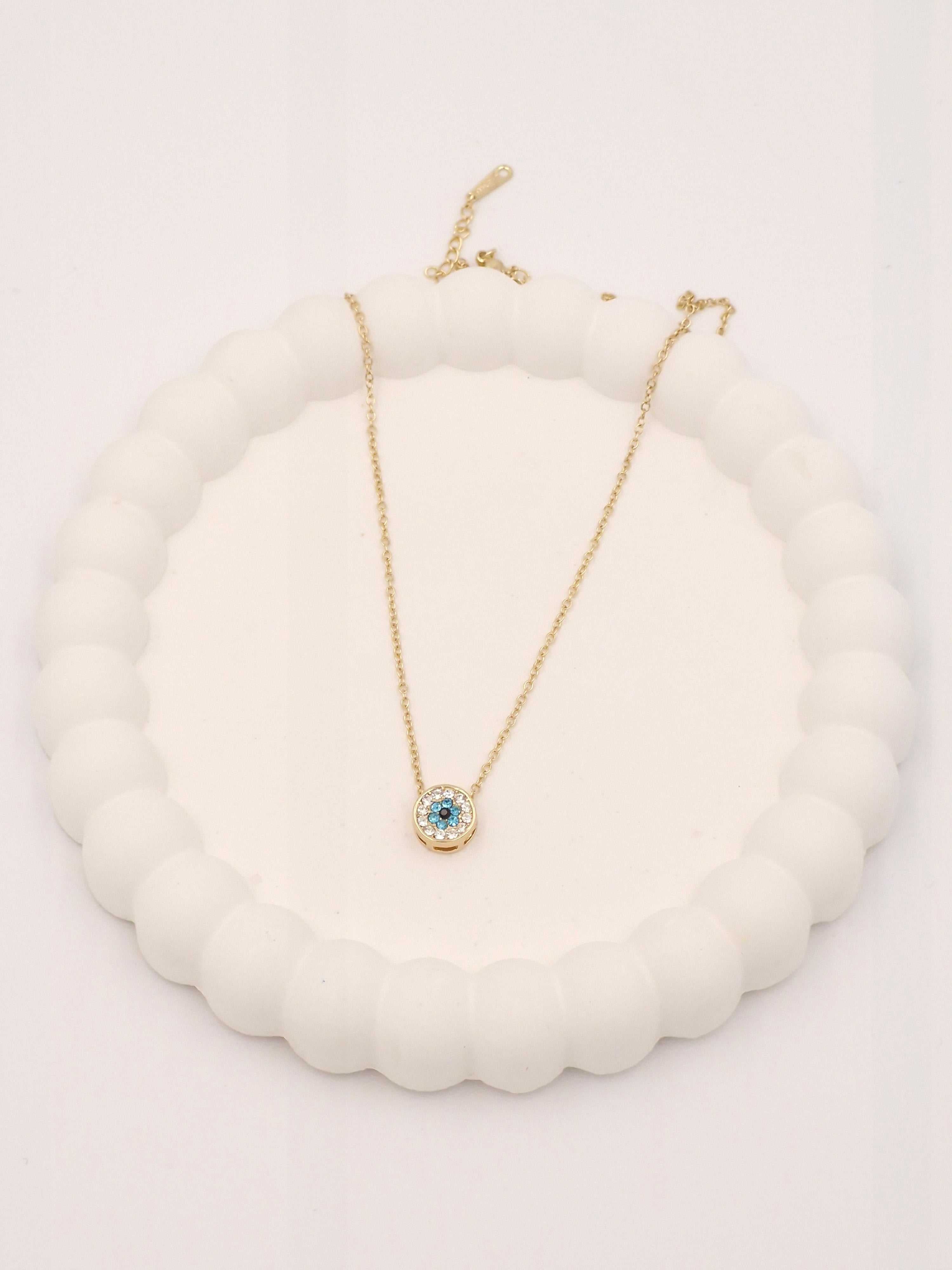 Gold Finish Stainless Steel Evil Eye Pendant Necklace for Women