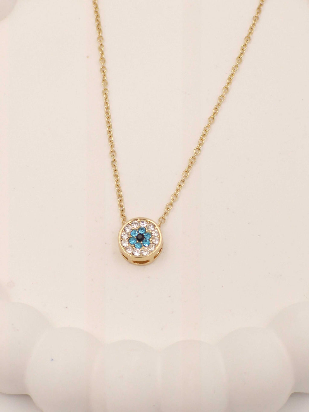 Gold Finish Stainless Steel Evil Eye Pendant Necklace for Women