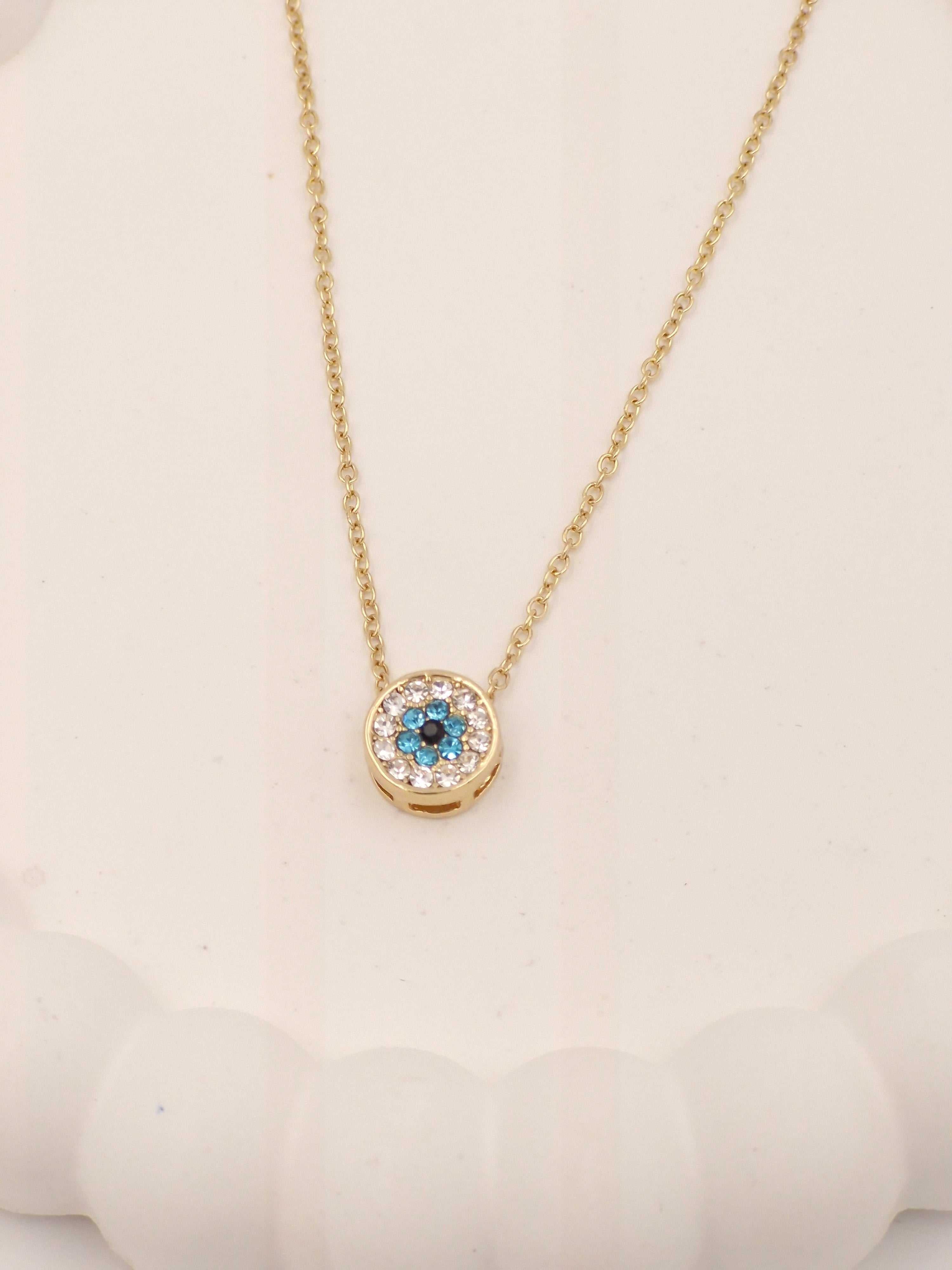 Gold Finish Stainless Steel Evil Eye Pendant Necklace for Women