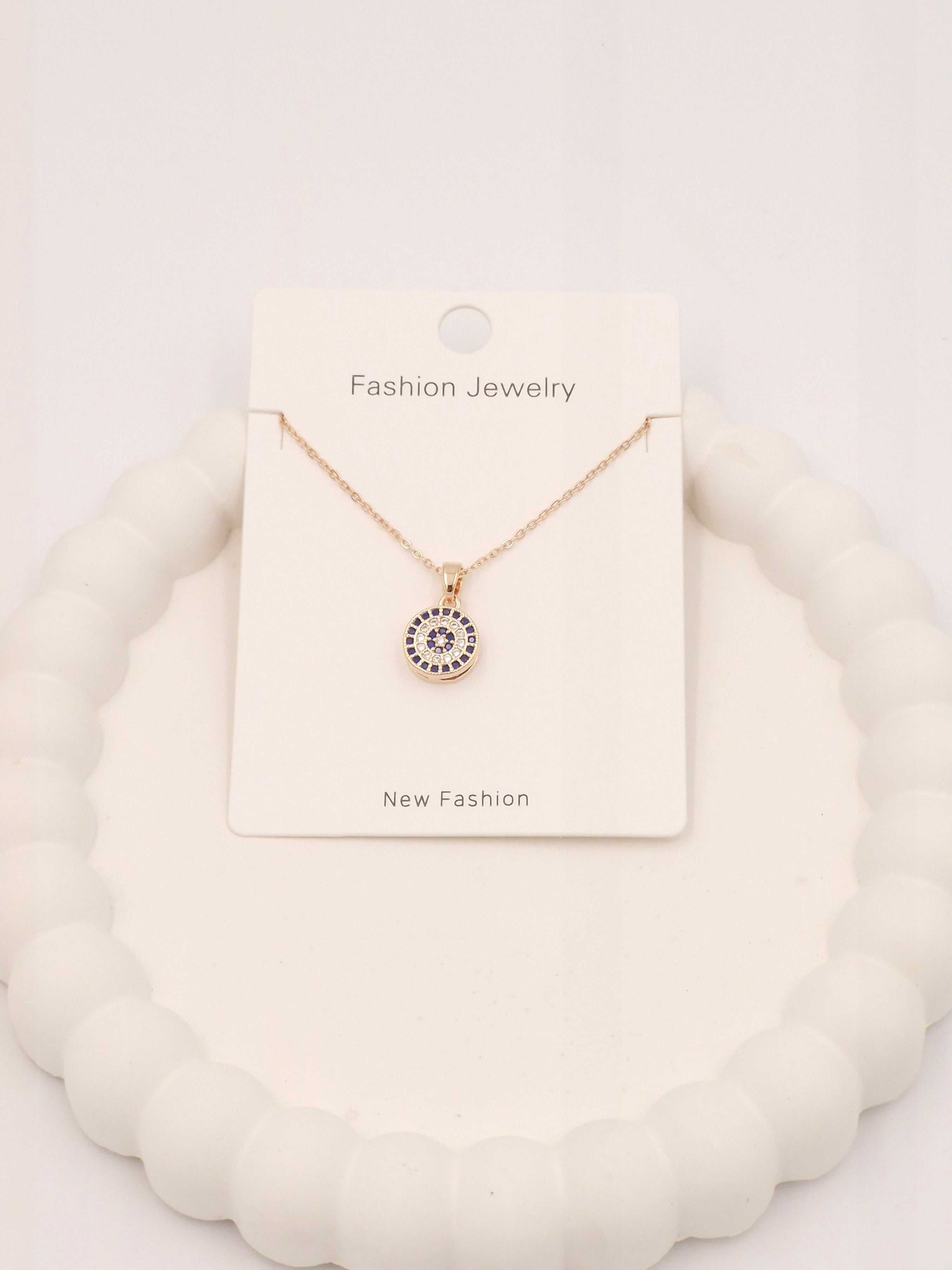Rose Gold Evil Eye Pendant Necklace with Blue Crystal – Fashion Jewellery