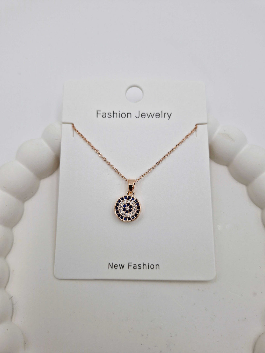 Rose Gold Evil Eye Pendant Necklace with Blue Crystal – Fashion Jewellery