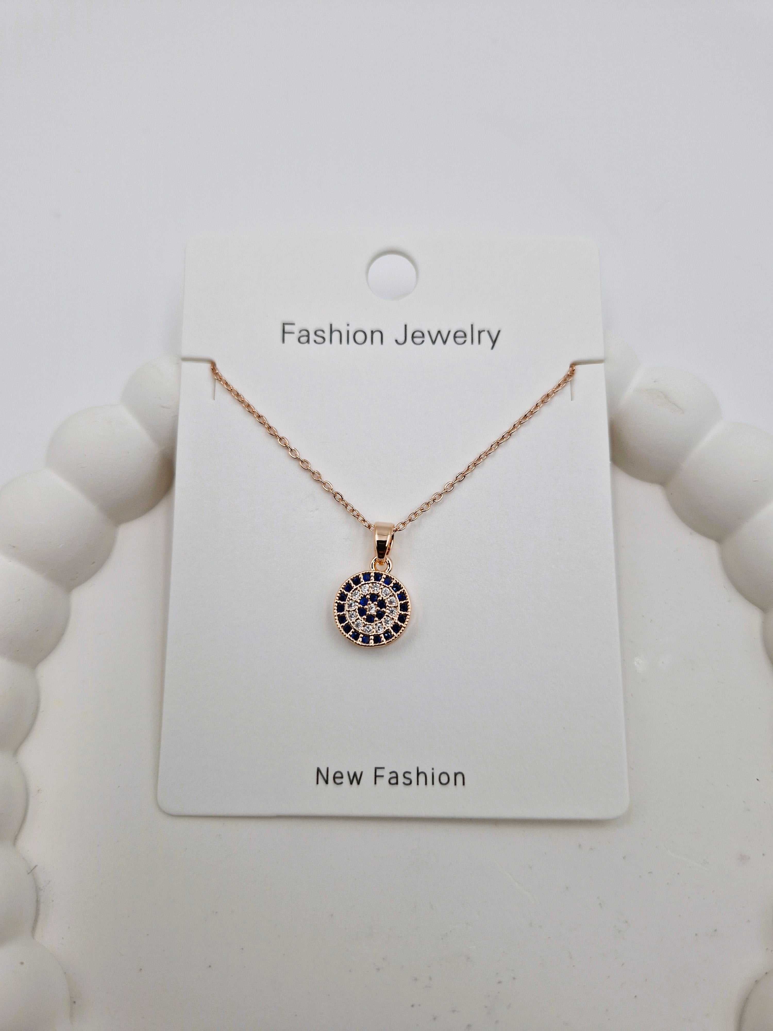 Rose Gold Evil Eye Pendant Necklace with Blue Crystal – Fashion Jewellery