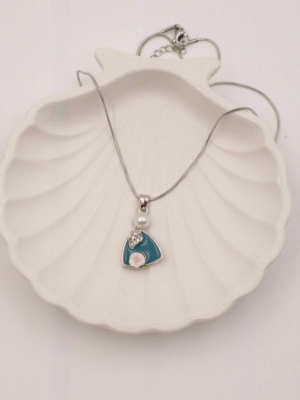 Stainless Steel Minakari Pearl Pendant with Rose Flower | Anti-Tarnish Necklace for Women
