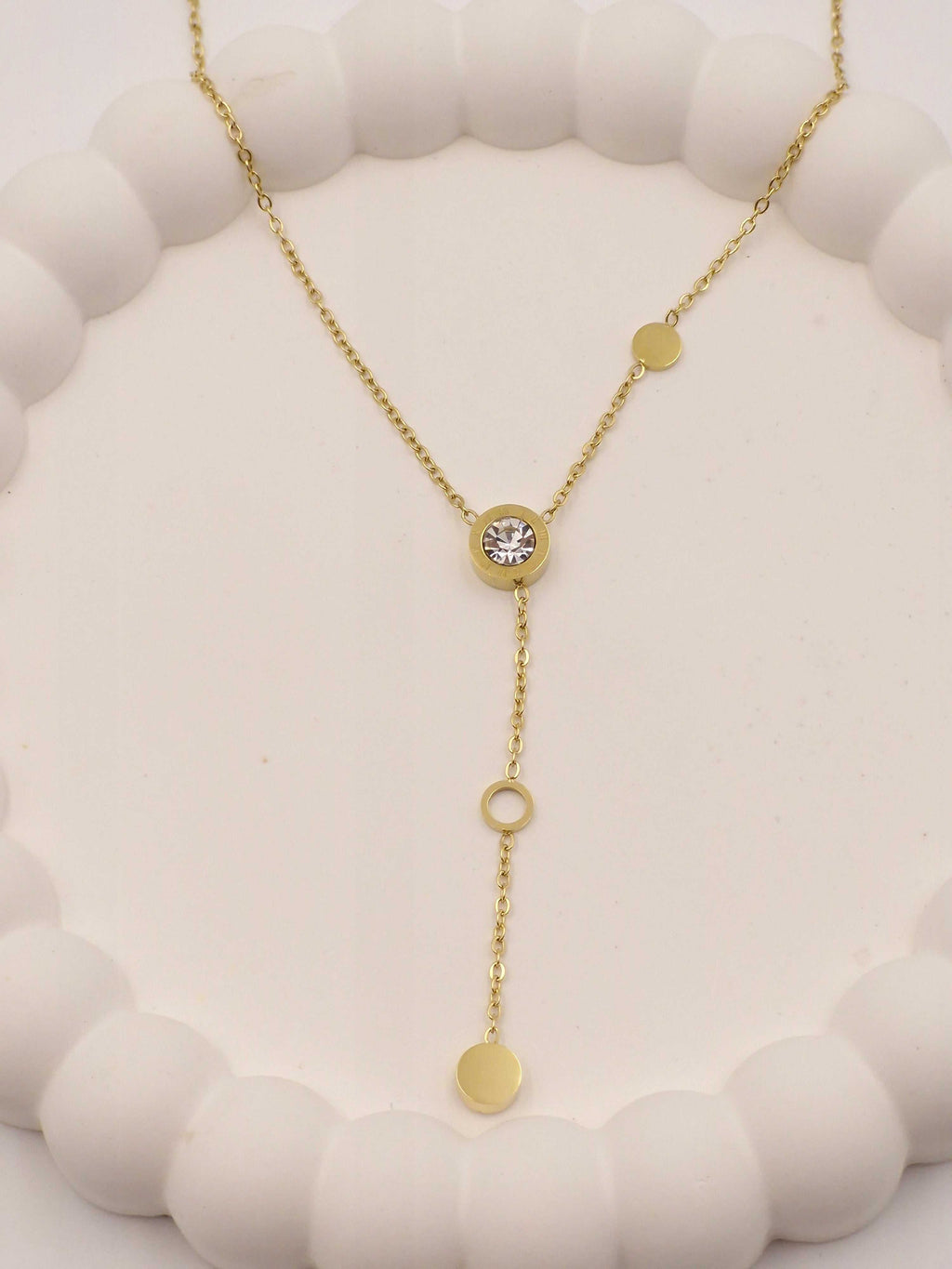 Gold Plated Stainless Steel Y-Shaped Pendant Necklace with Solitaire Stone – Anti Tarnish