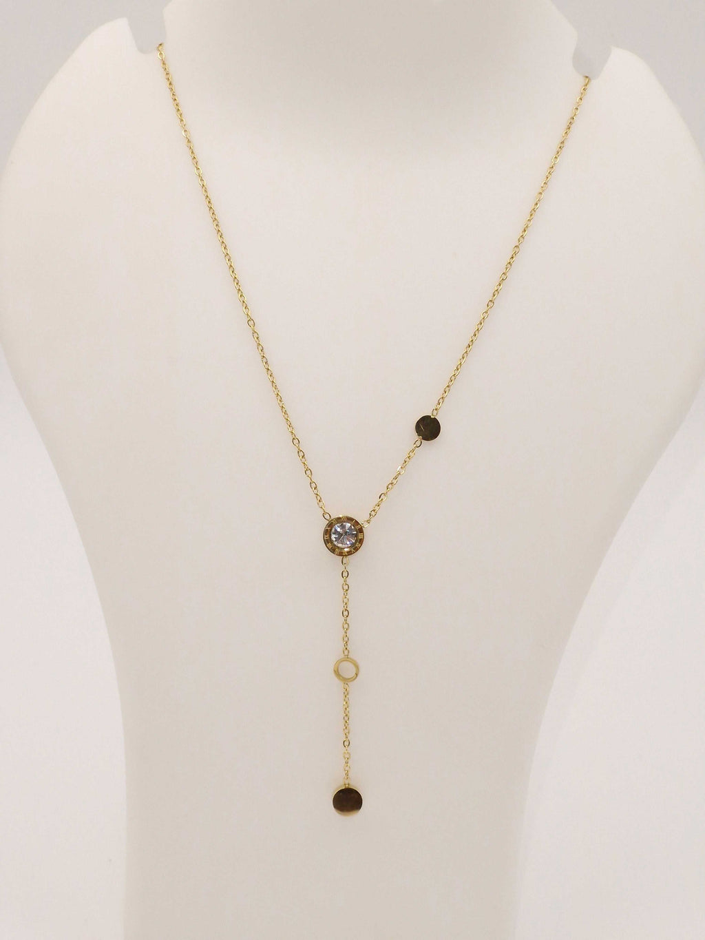 Gold Plated Stainless Steel Y-Shaped Pendant Necklace with Solitaire Stone – Anti Tarnish