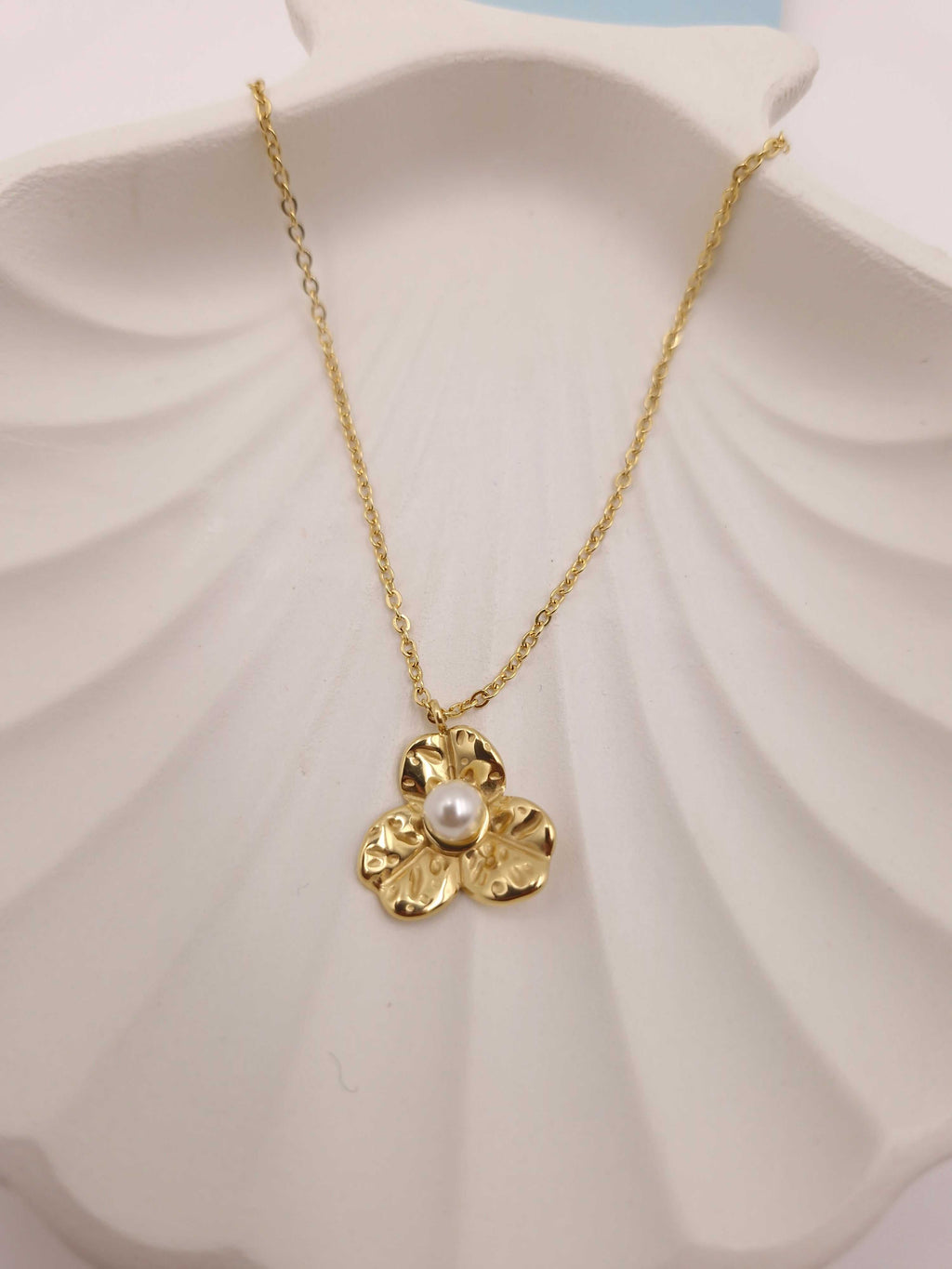 Gold Flower Necklace with Pearl | Stainless Steel & Anti-Tarnish