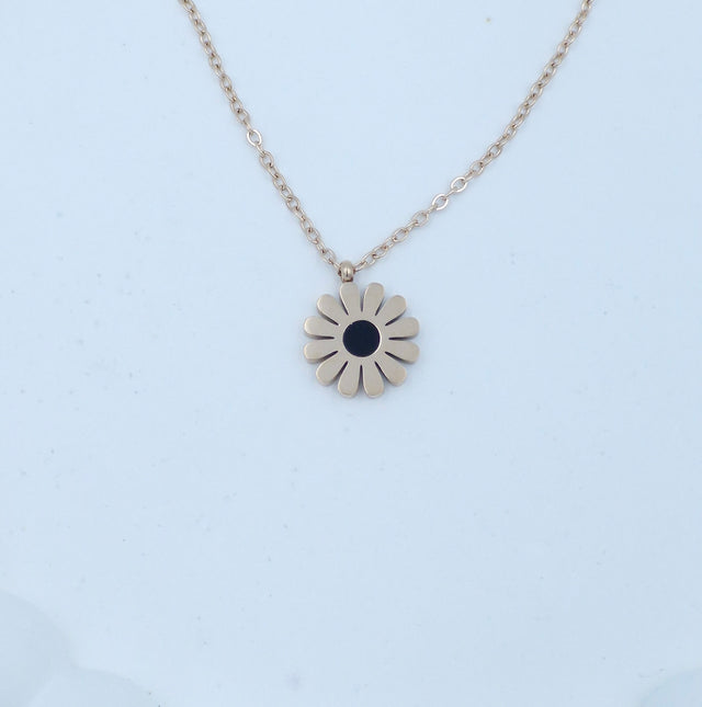 Black Flower Pendant Necklace for Women | Rose Gold Stainless Steel Chain | Anti-Tarnish Fashion Jewellery