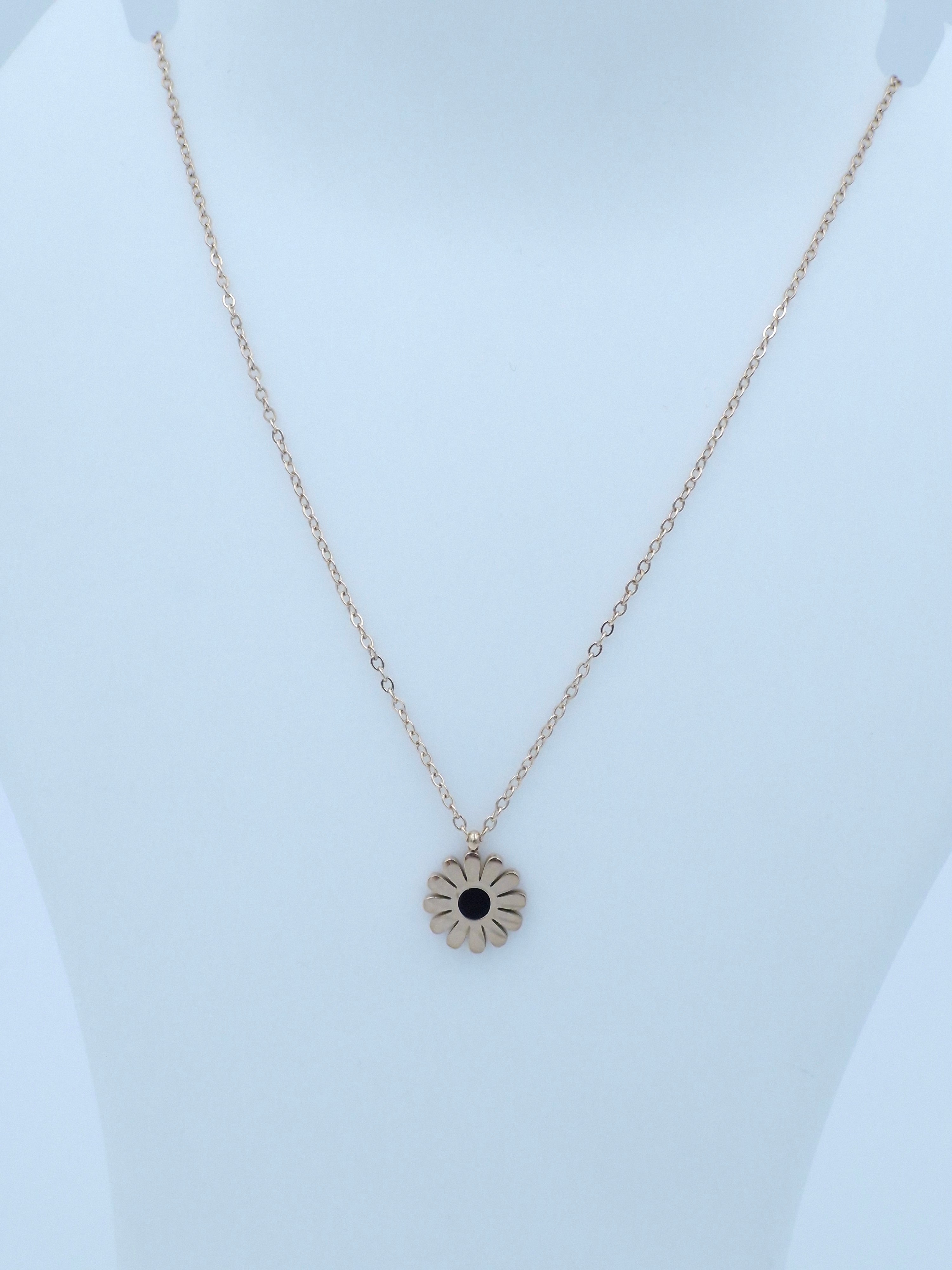 Black Flower Pendant Necklace for Women | Rose Gold Stainless Steel Chain | Anti-Tarnish Fashion Jewellery